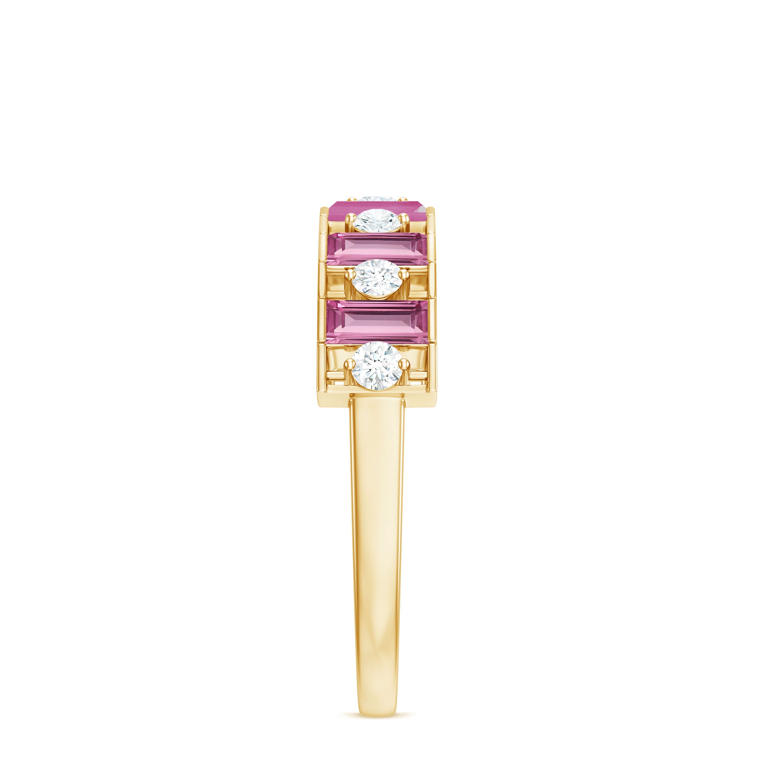 Alternate Pink Tourmaline and Diamond Half Eternity Ring AAA - Rosec Jewels