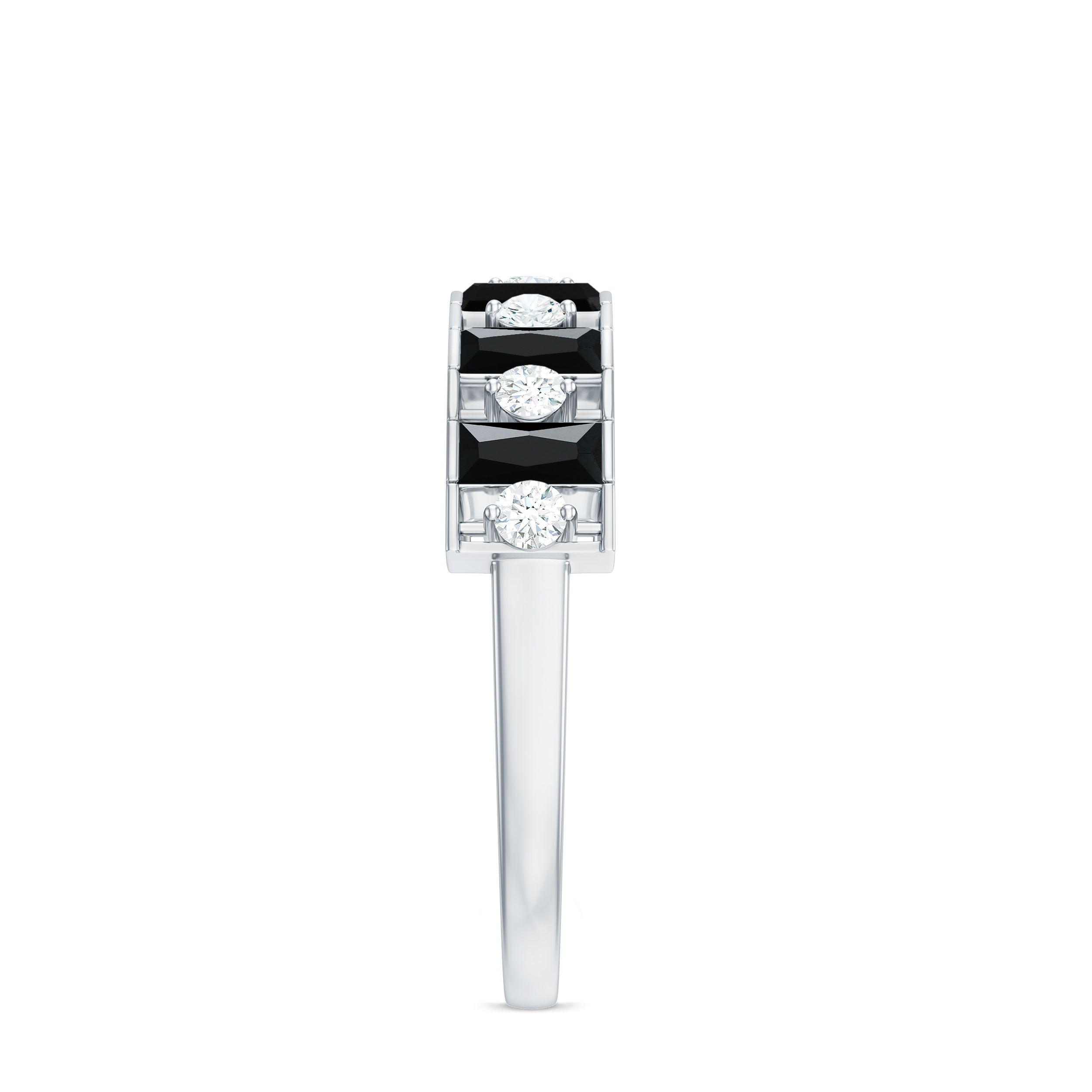 Natural Baguette Black Spinel Half Eternity Ring with Diamond AAA - Rosec Jewels