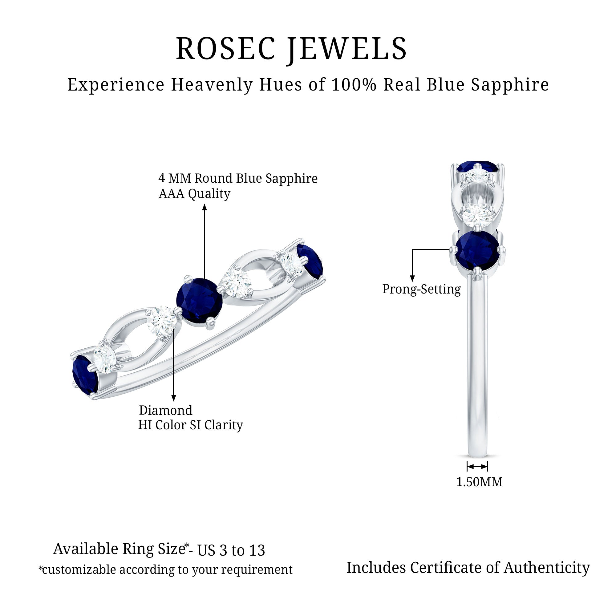 Rosec Jewels-Natural Blue Sapphire Promise Ring with Diamond