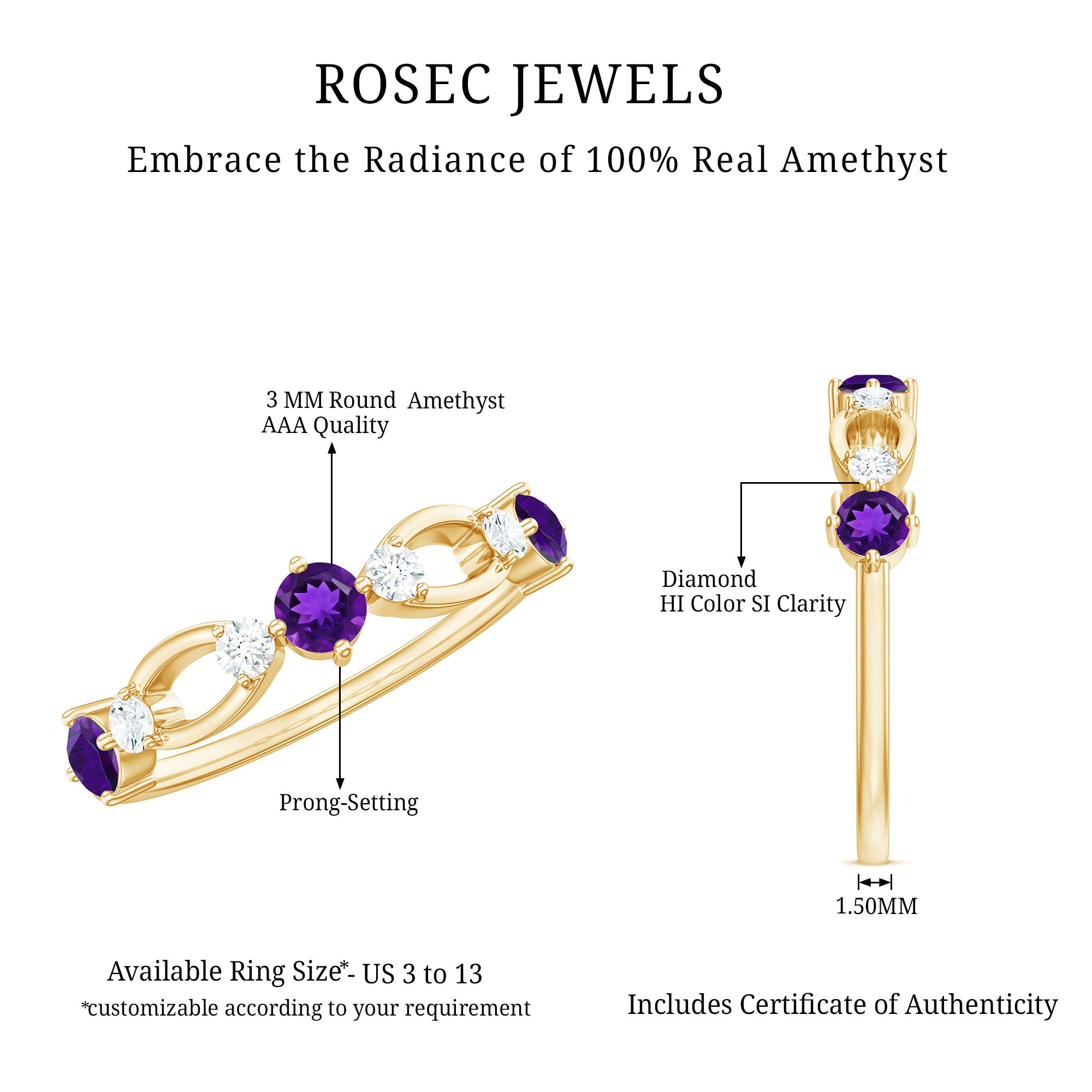 Rosec Jewels-Natural Amethyst Diamond Promise Ring for Women