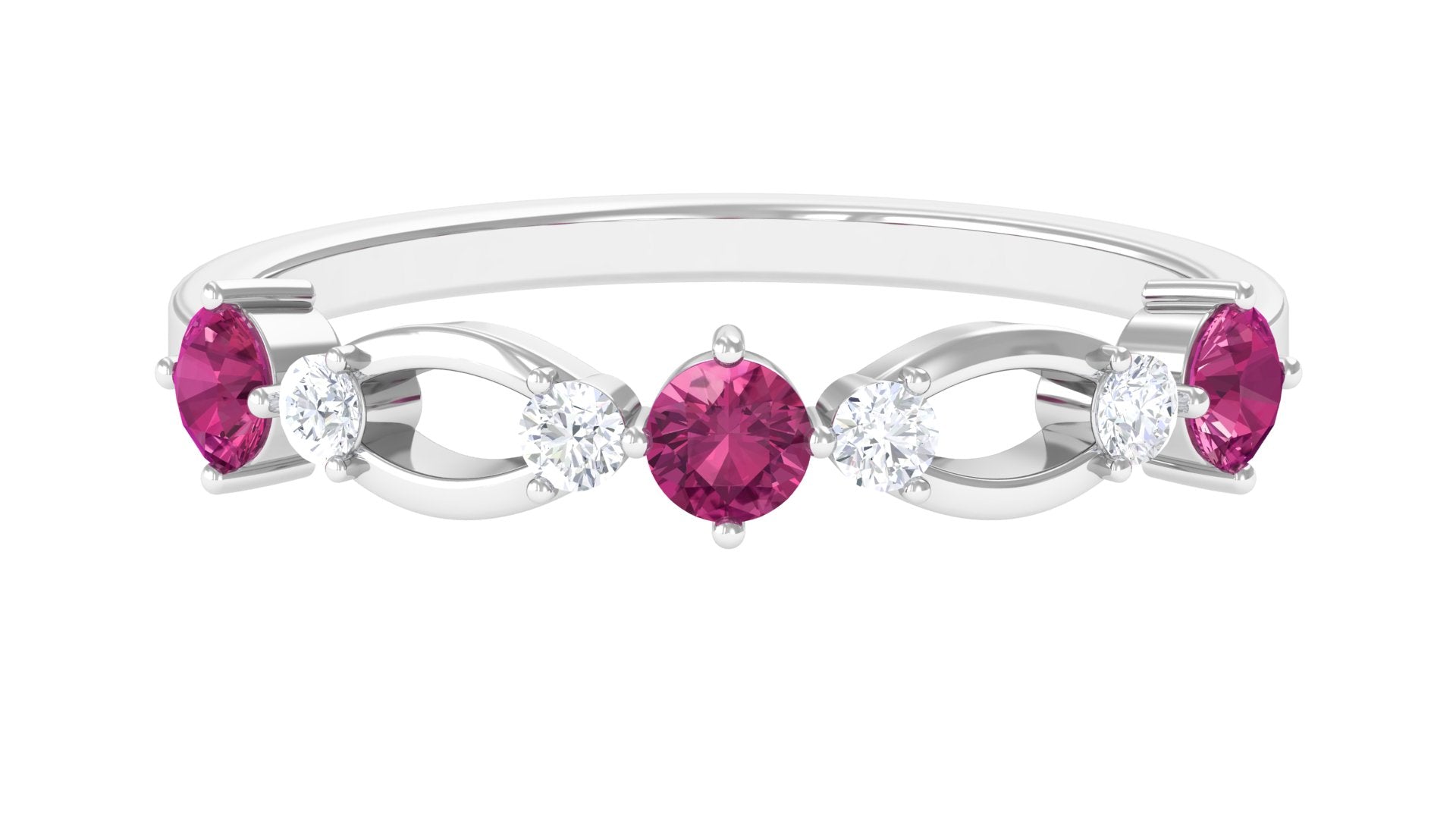 Rosec Jewels-Pink Tourmaline and Diamond Minimal Eternity Anniversary Band Ring