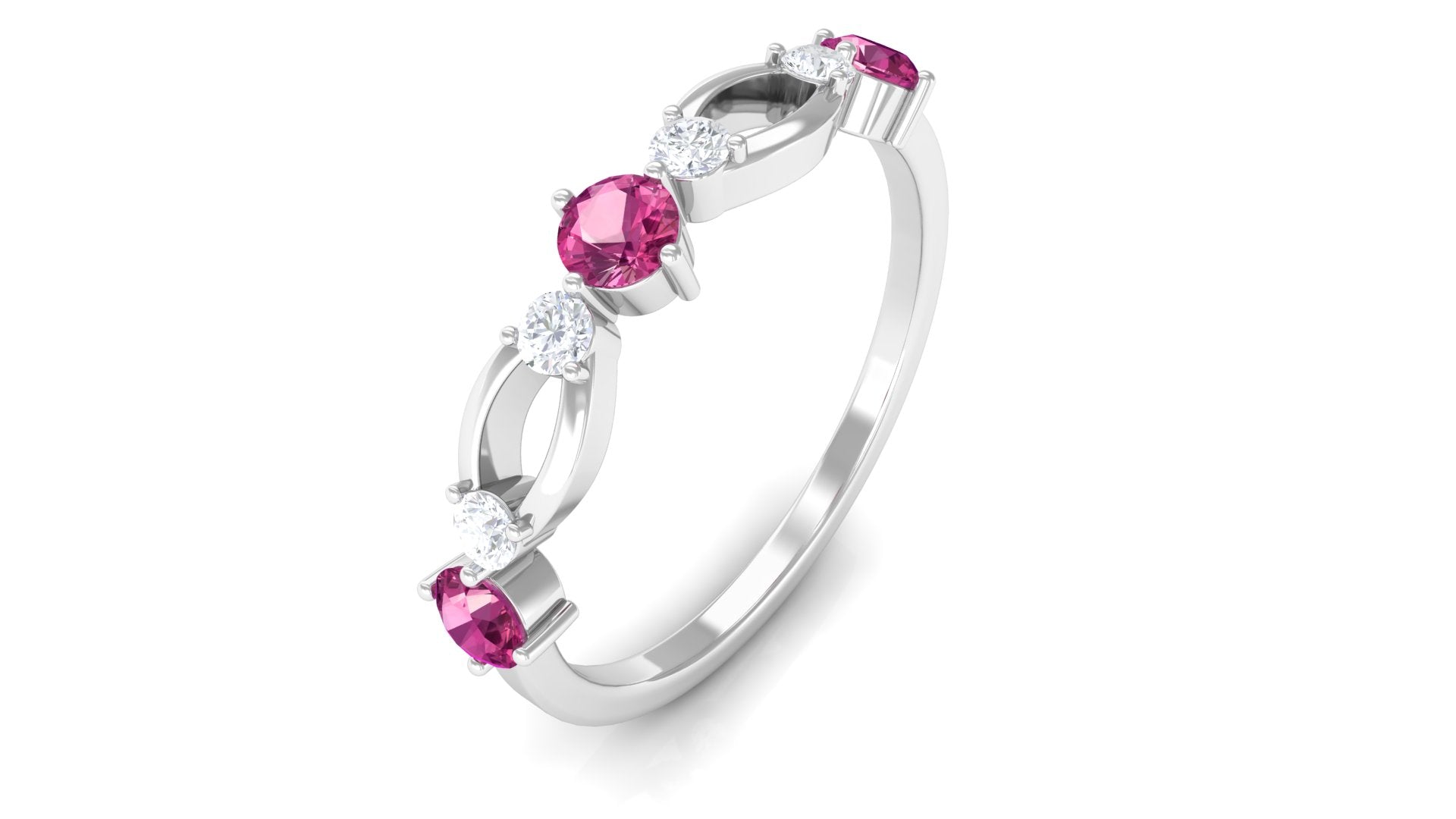 Rosec Jewels-Pink Tourmaline and Diamond Minimal Eternity Anniversary Band Ring