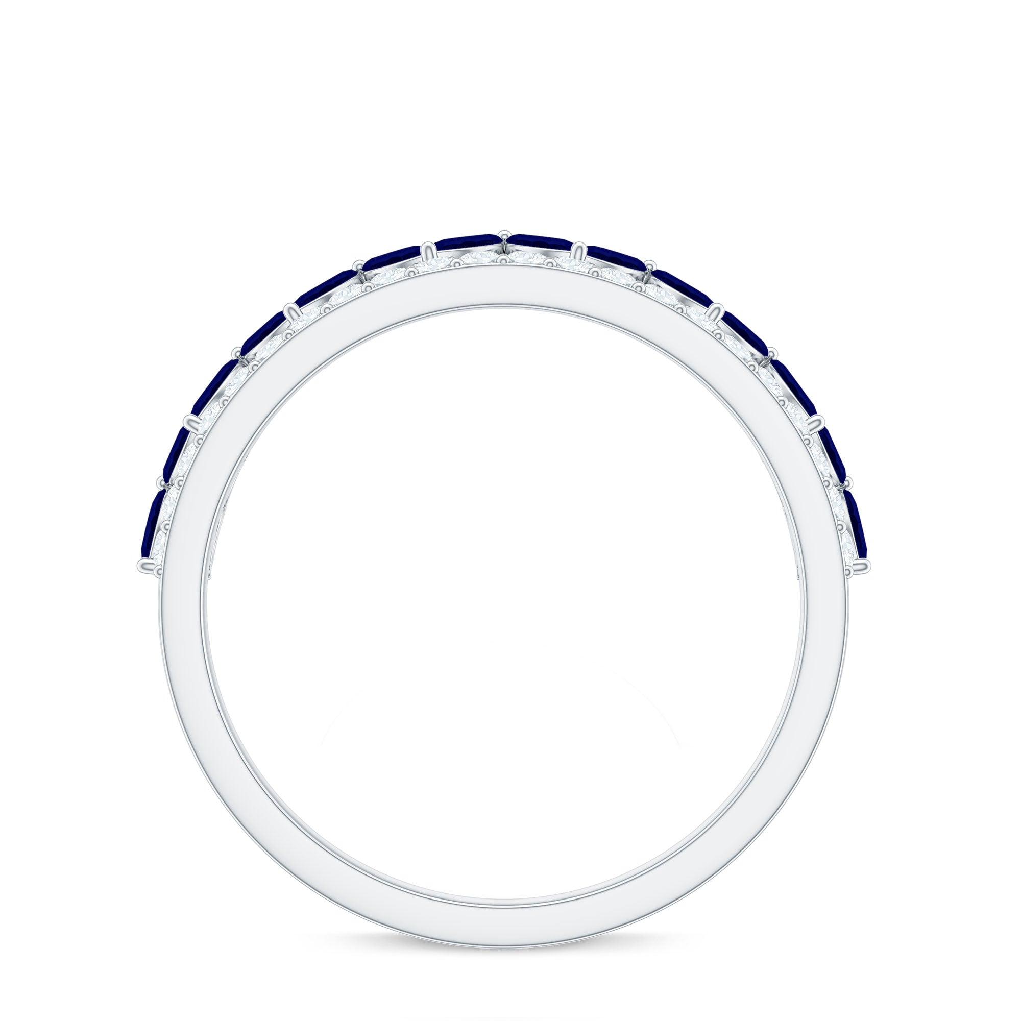 Rosec Jewels-Real Marquise Blue Sapphire Half Eternity Ring with Diamond