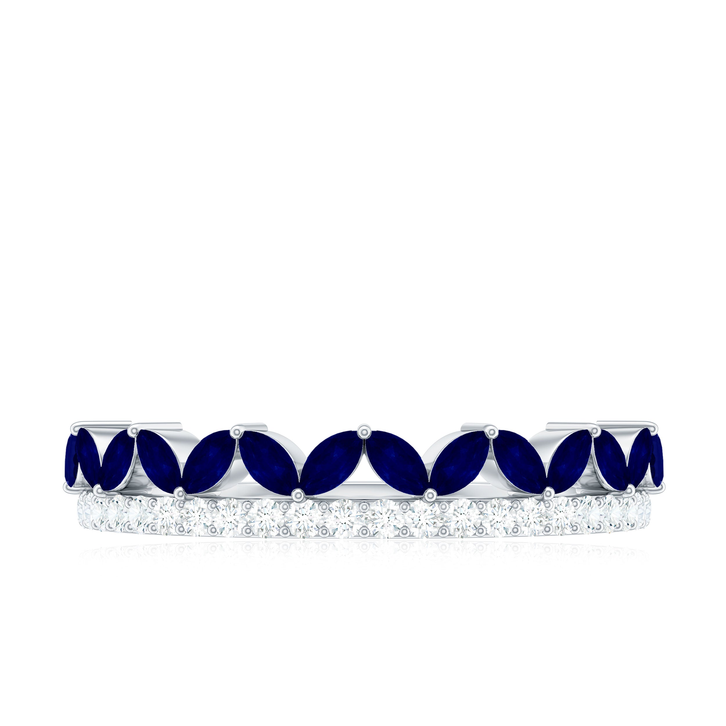 Rosec Jewels-Real Marquise Blue Sapphire Half Eternity Ring with Diamond