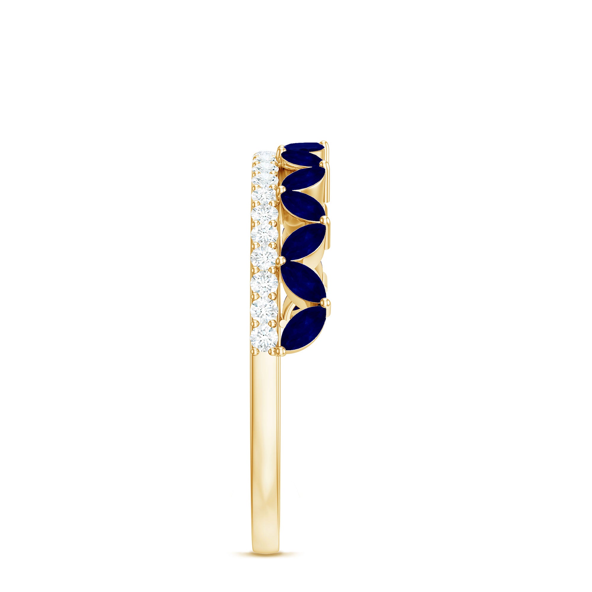 Rosec Jewels-Real Marquise Blue Sapphire Half Eternity Ring with Diamond