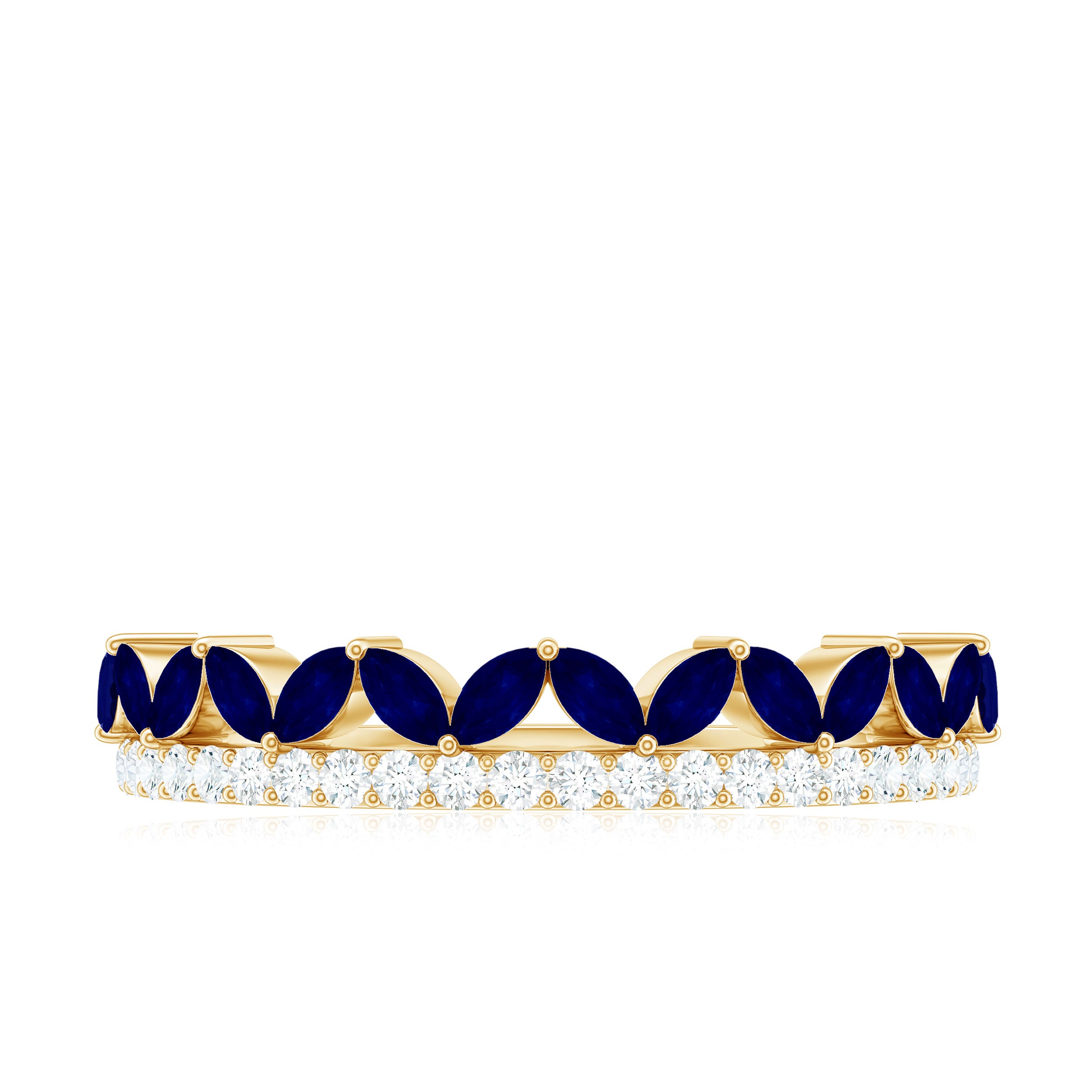 Rosec Jewels-Real Marquise Blue Sapphire Half Eternity Ring with Diamond
