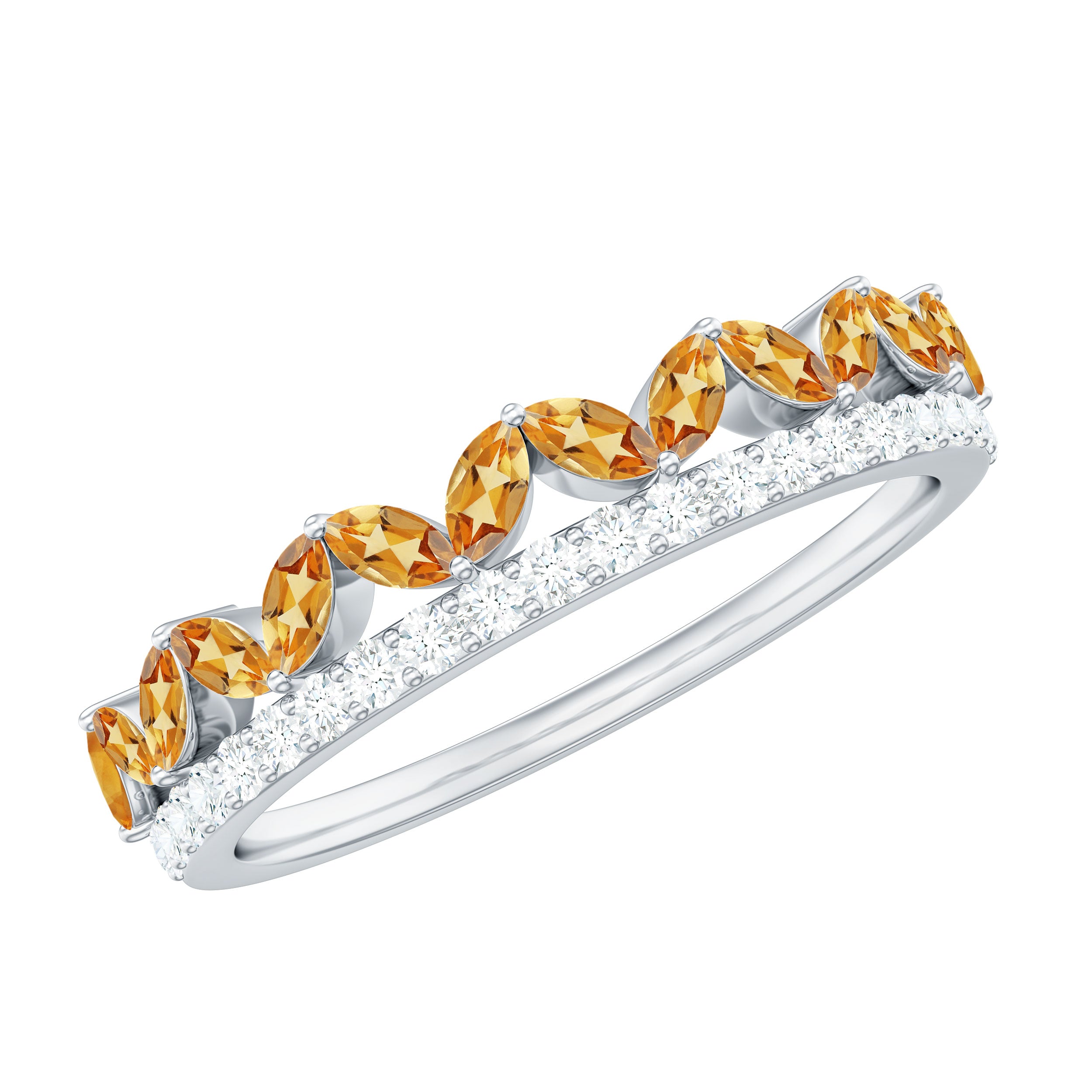 Certified Real Citrine Half Eternity Ring with Diamond AAA - Rosec Jewels