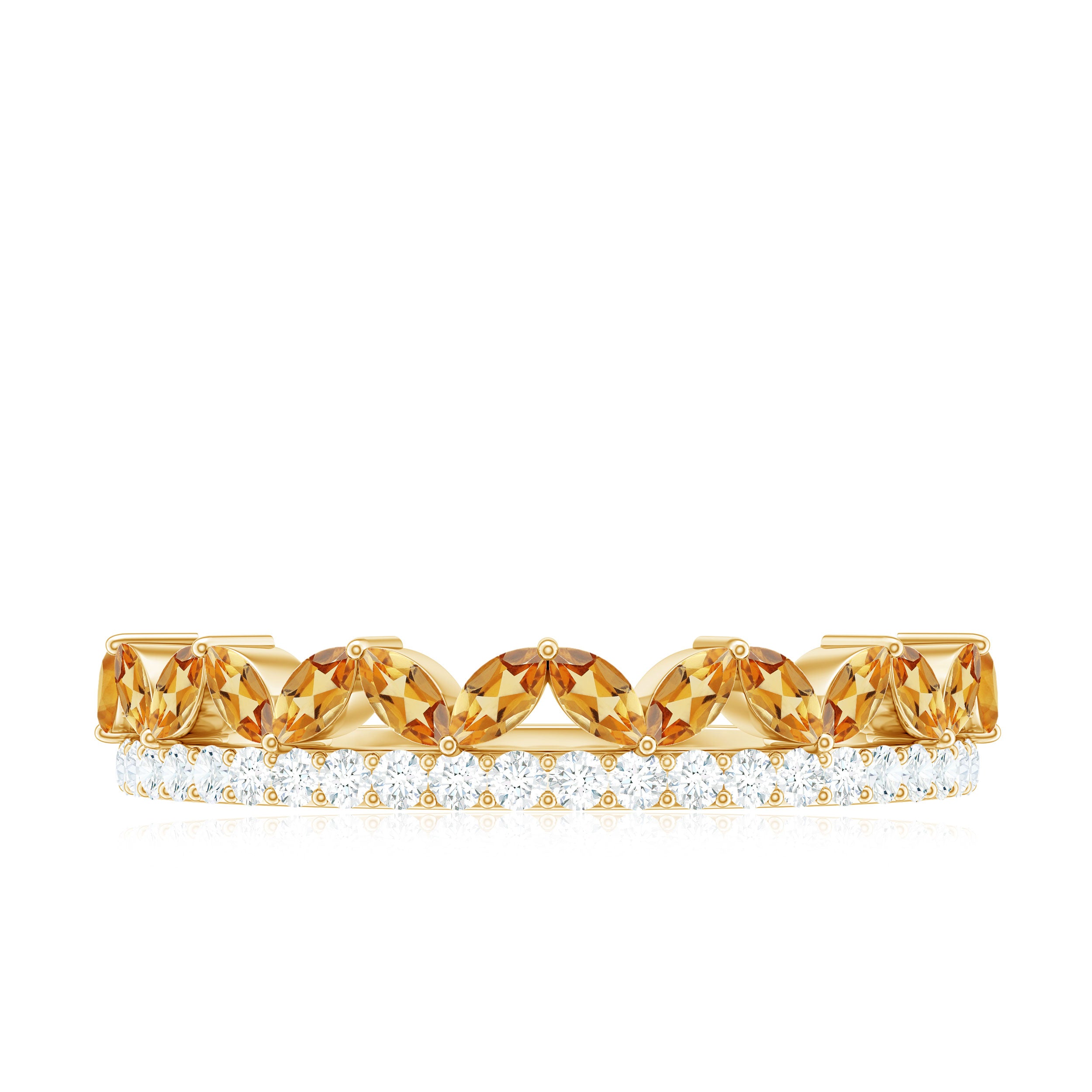 Certified Real Citrine Half Eternity Ring with Diamond AAA - Rosec Jewels