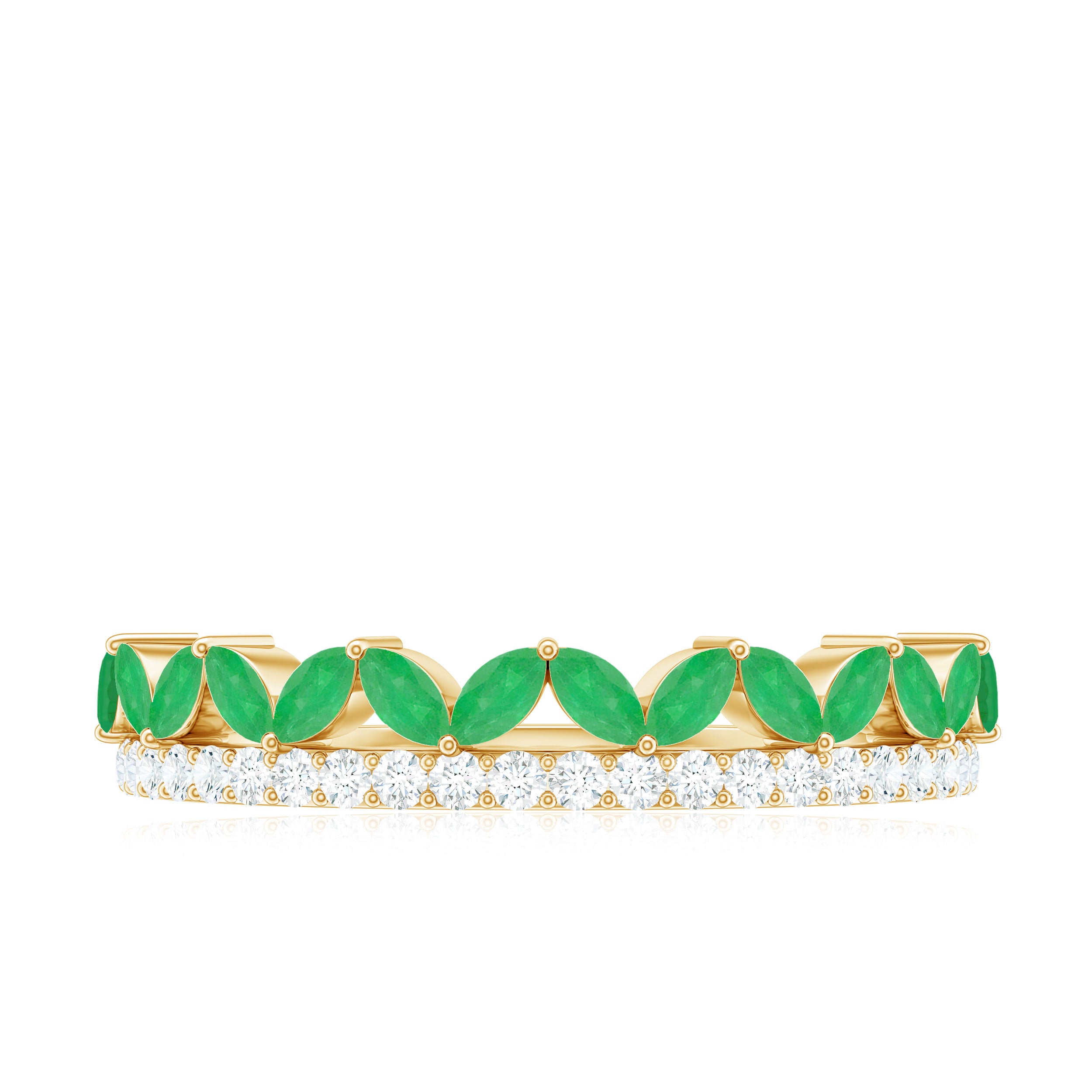 Real Marquise Emerald Half Eternity Wedding Band with Diamond AAA - Rosec Jewels