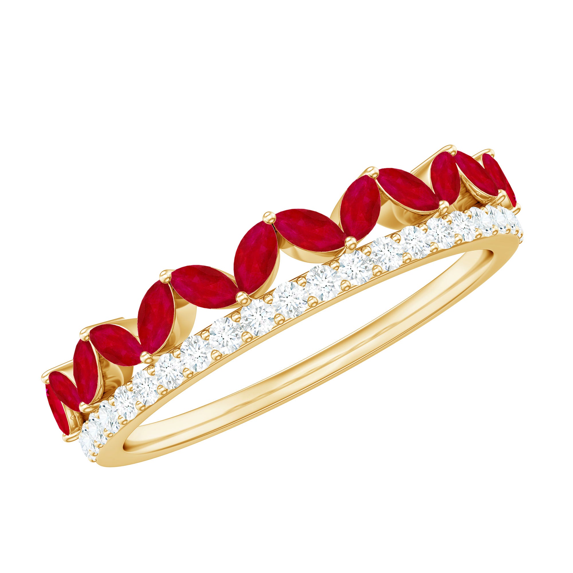 Natural Marquise Ruby Half Eternity Anniversary Ring with Diamond AAA - Rosec Jewels