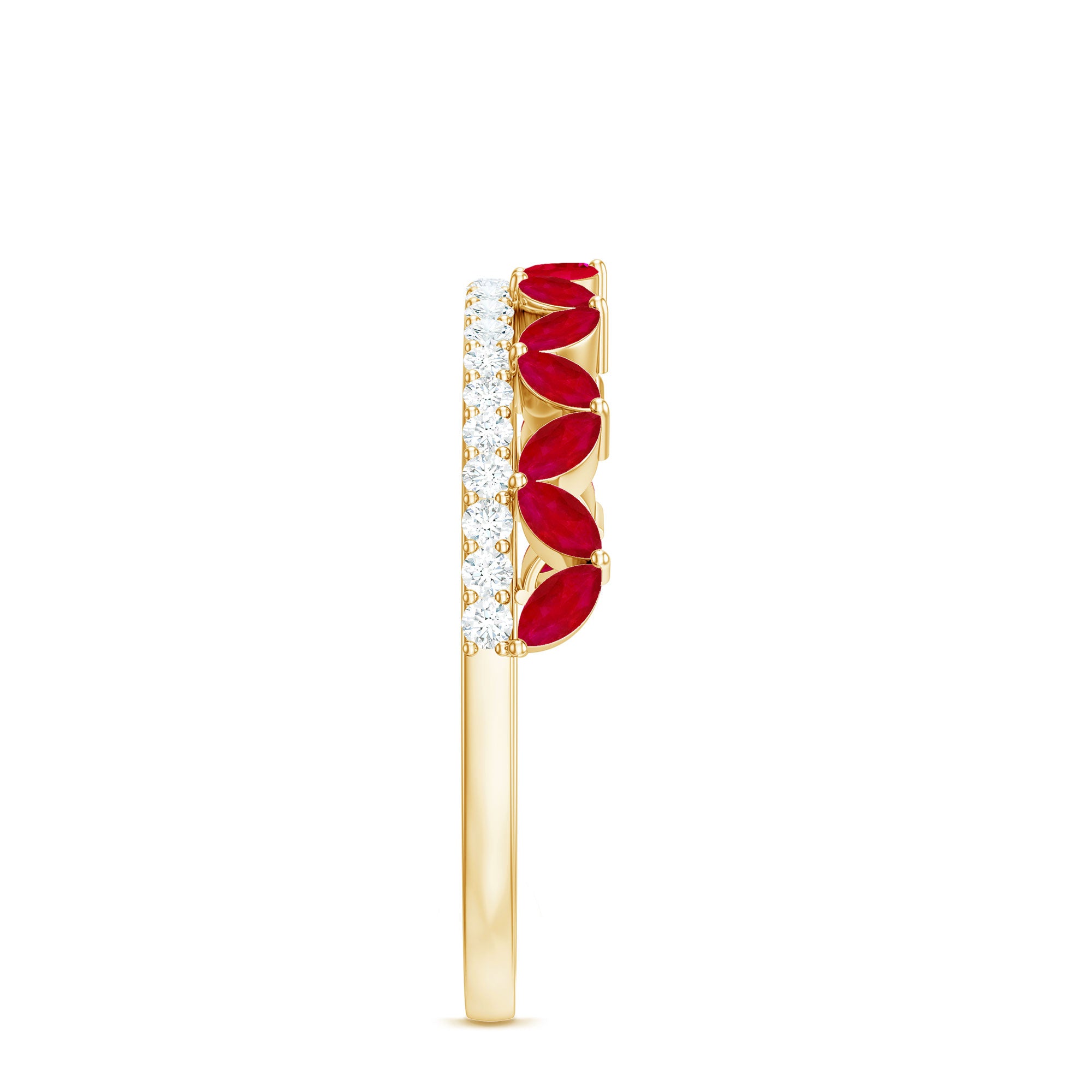 Rosec Jewels-Natural Marquise Ruby Half Eternity Anniversary Ring with Diamond