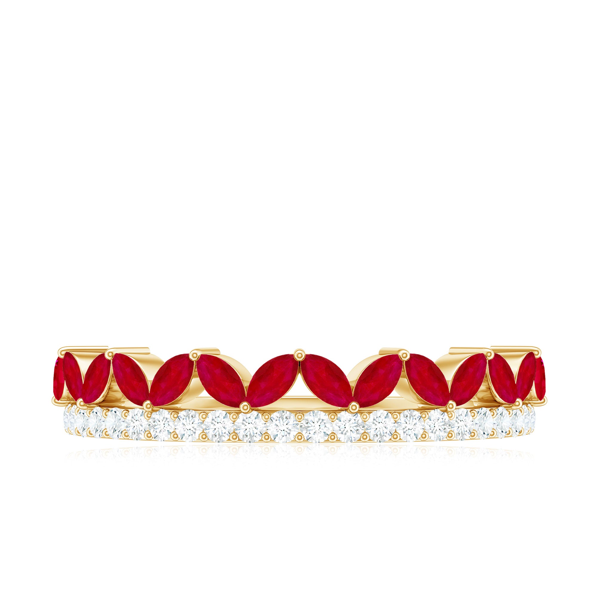 Rosec Jewels-Natural Marquise Ruby Half Eternity Anniversary Ring with Diamond