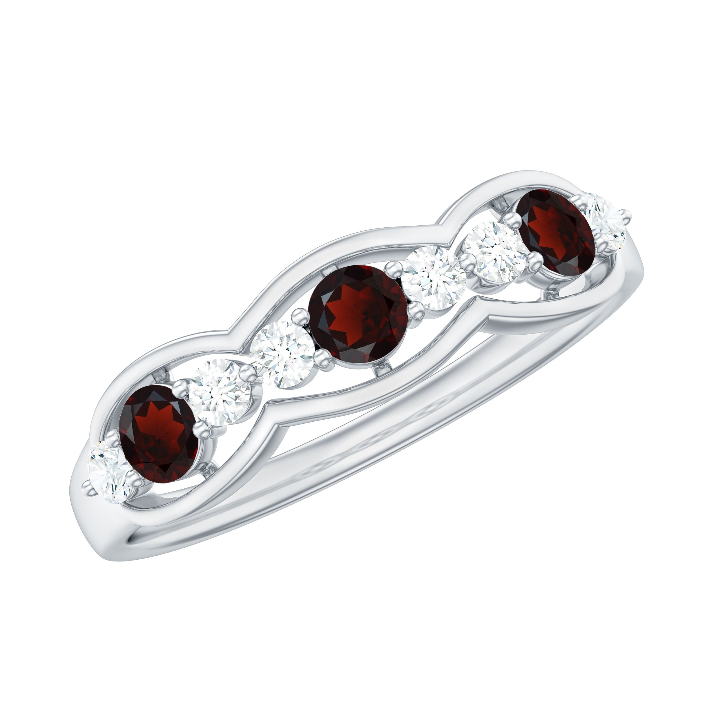 Rosec Jewels-Natural Garnet Half Eternity Ring with Diamond