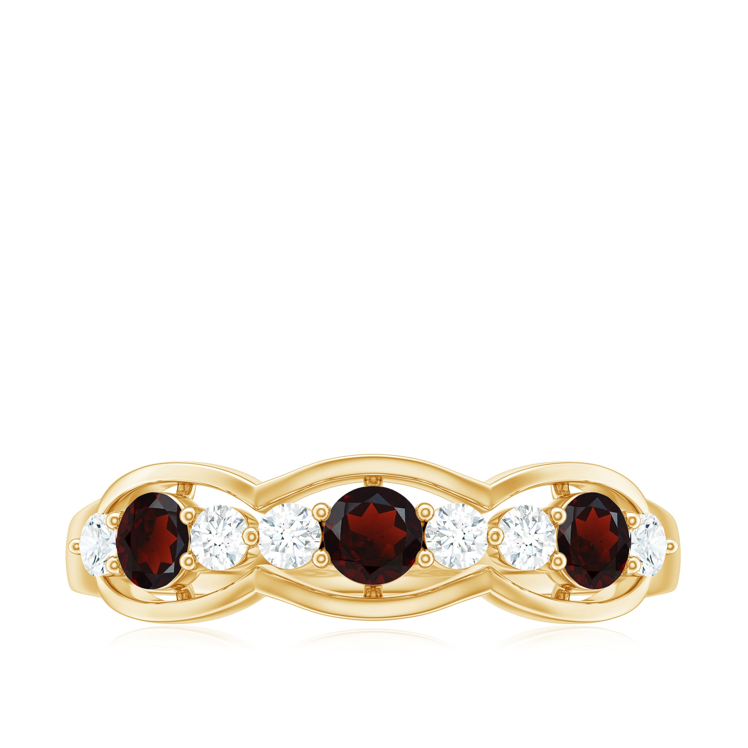 Rosec Jewels-Natural Garnet Half Eternity Ring with Diamond