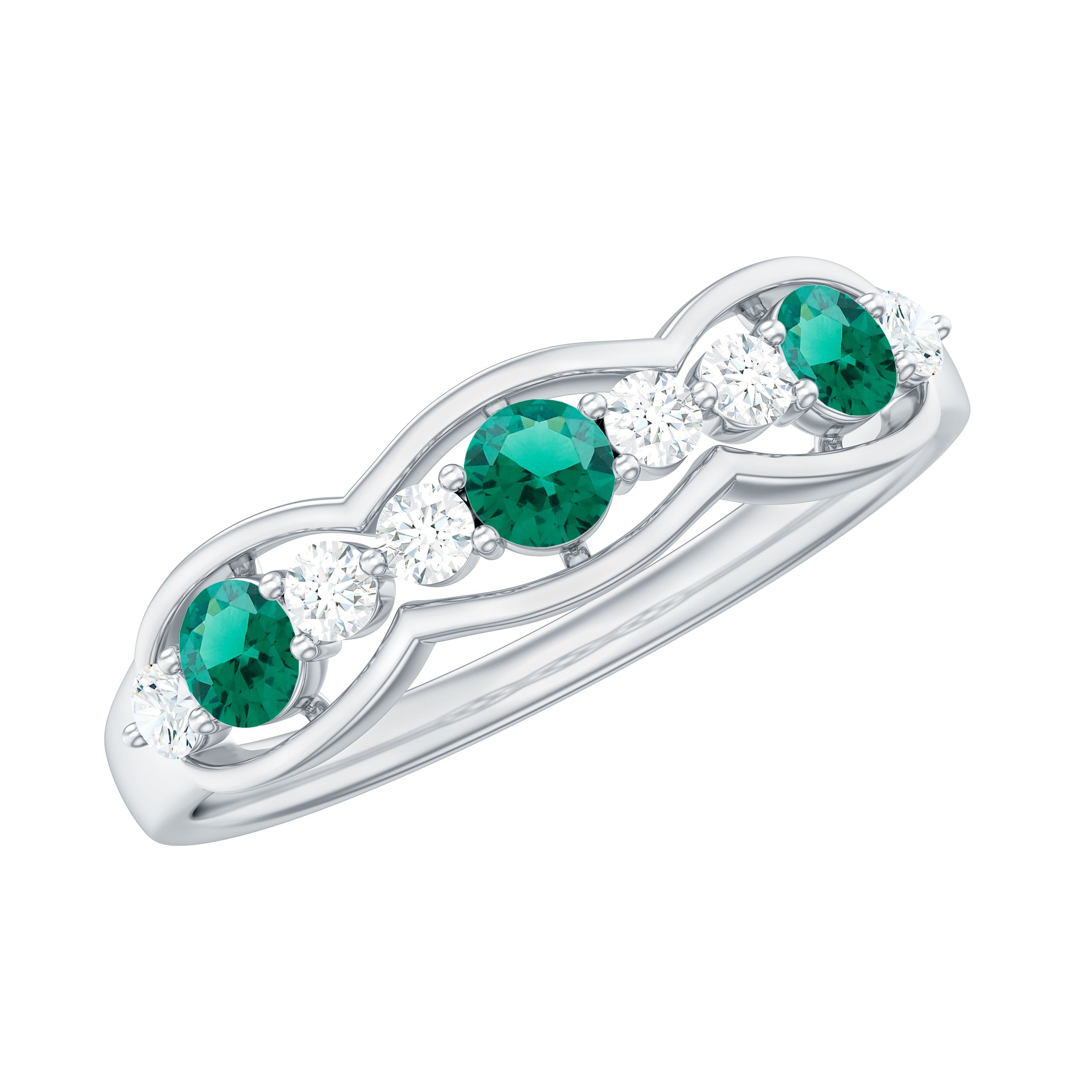 Certified Lab Grown Emerald Diamond Half Eternity Anniversary Ring
