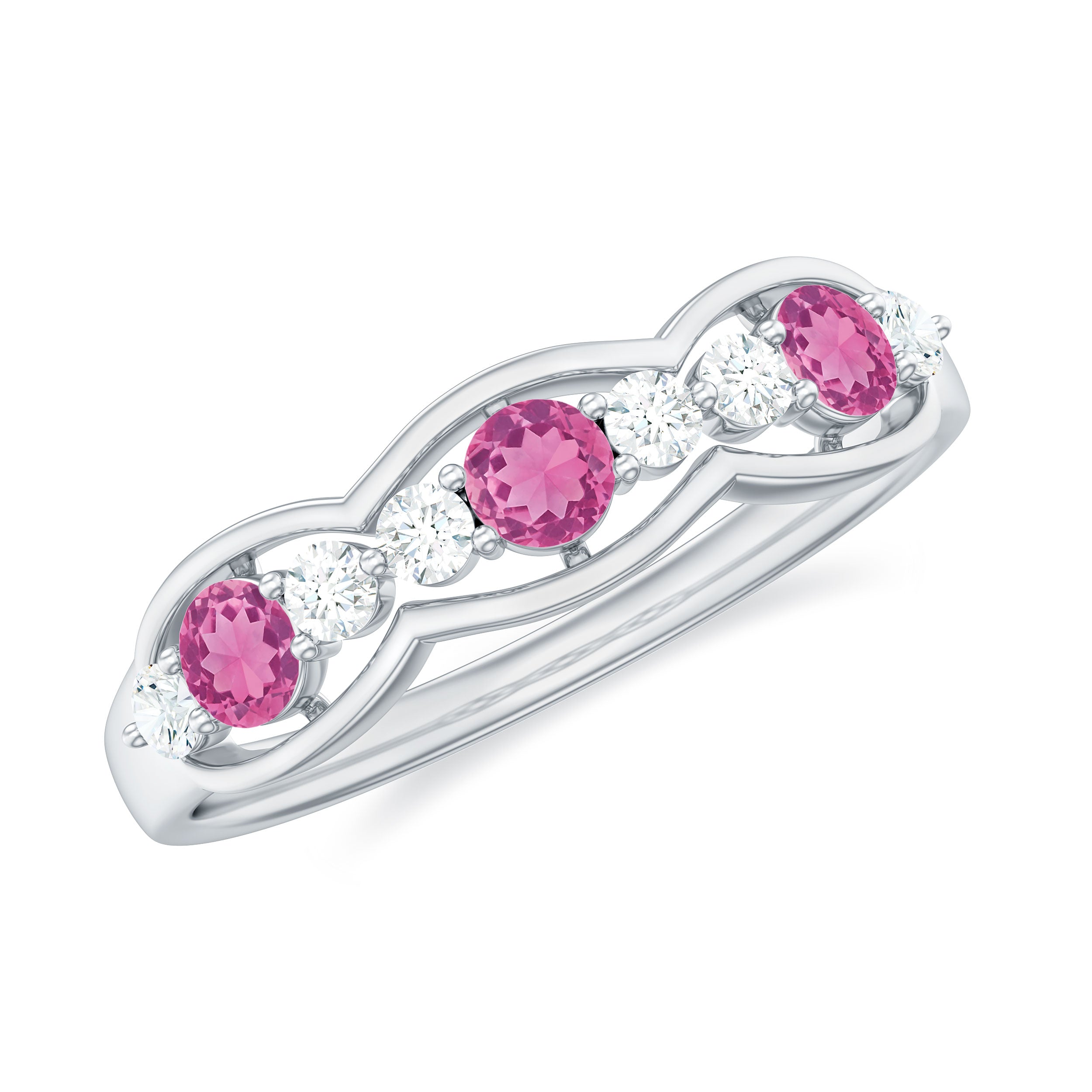 Pink Tourmaline and Diamond Wedding Anniversary Band Ring AAA - Rosec Jewels