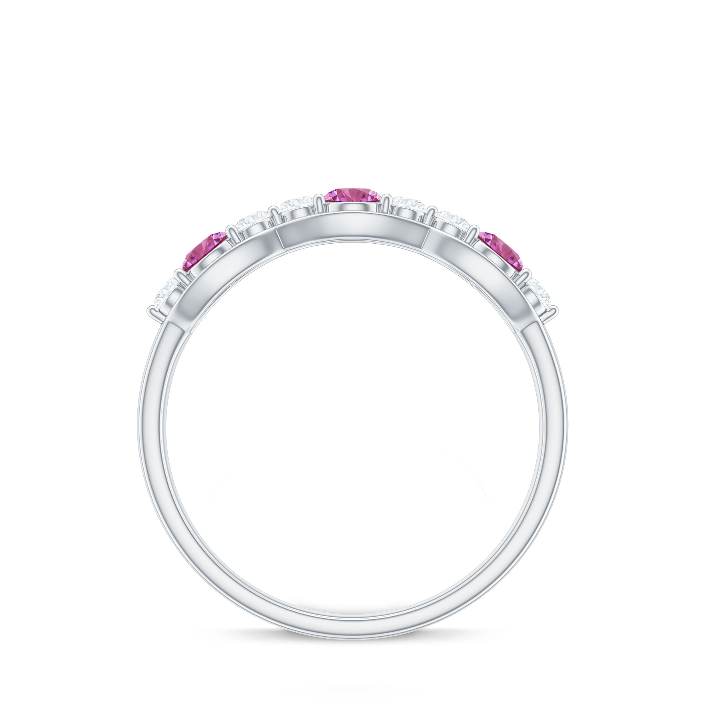 Pink Tourmaline and Diamond Wedding Anniversary Band Ring AAA - Rosec Jewels
