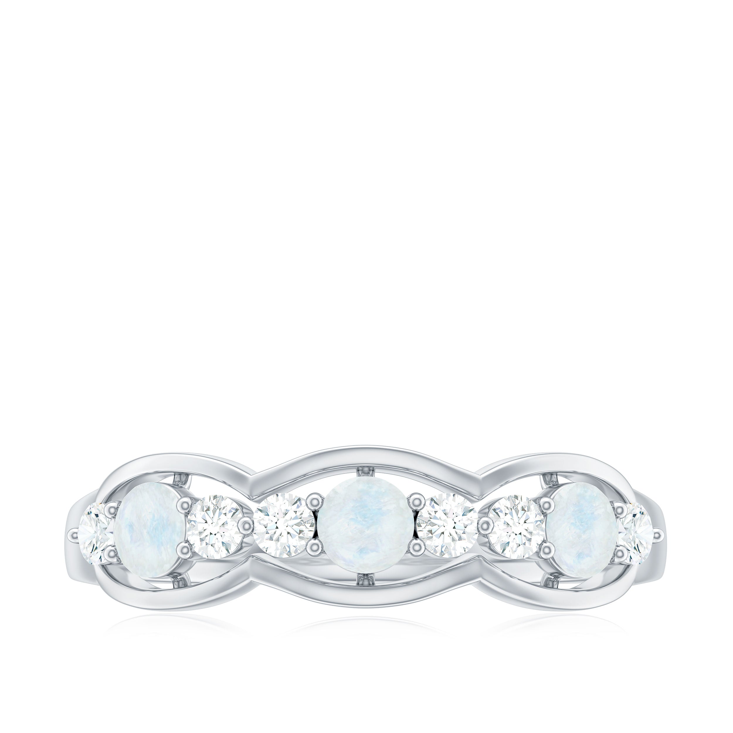 Moonstone and Diamond Wedding Anniversary Ring AAA - Rosec Jewels