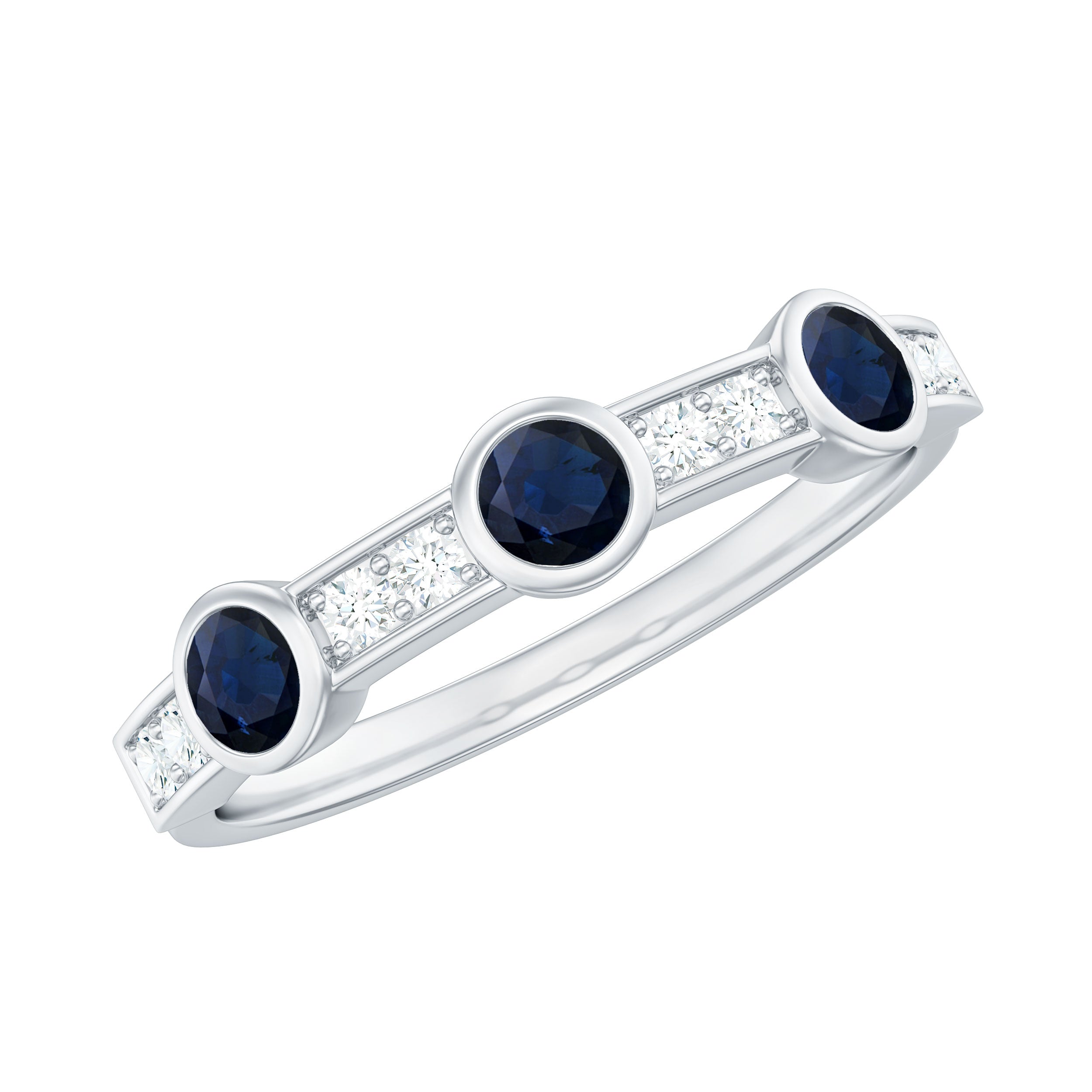 Rosec Jewels-Natural Blue Sapphire Half Eternity Ring with Diamond for Women