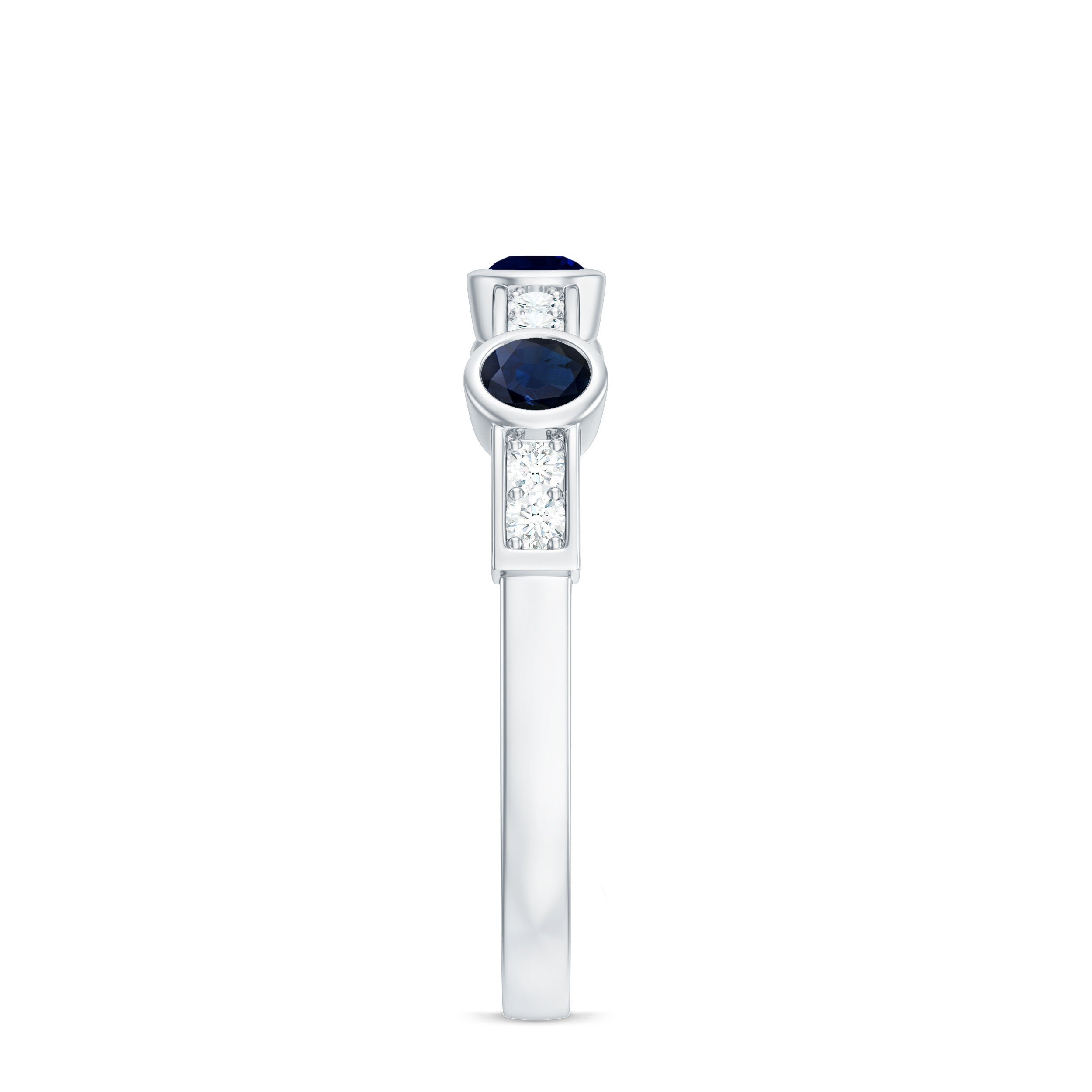Rosec Jewels-Natural Blue Sapphire Half Eternity Ring with Diamond for Women