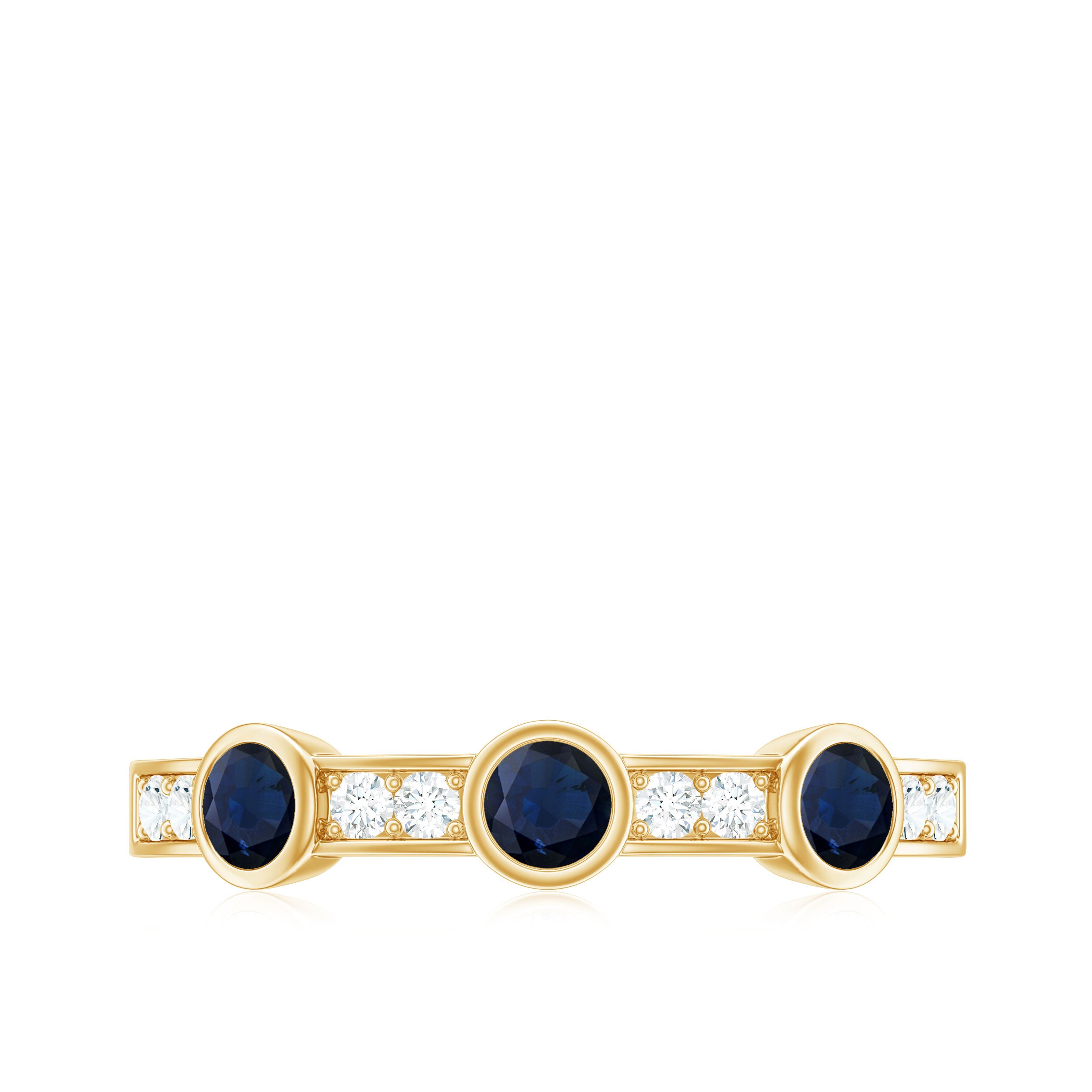 Rosec Jewels-Natural Blue Sapphire Half Eternity Ring with Diamond for Women