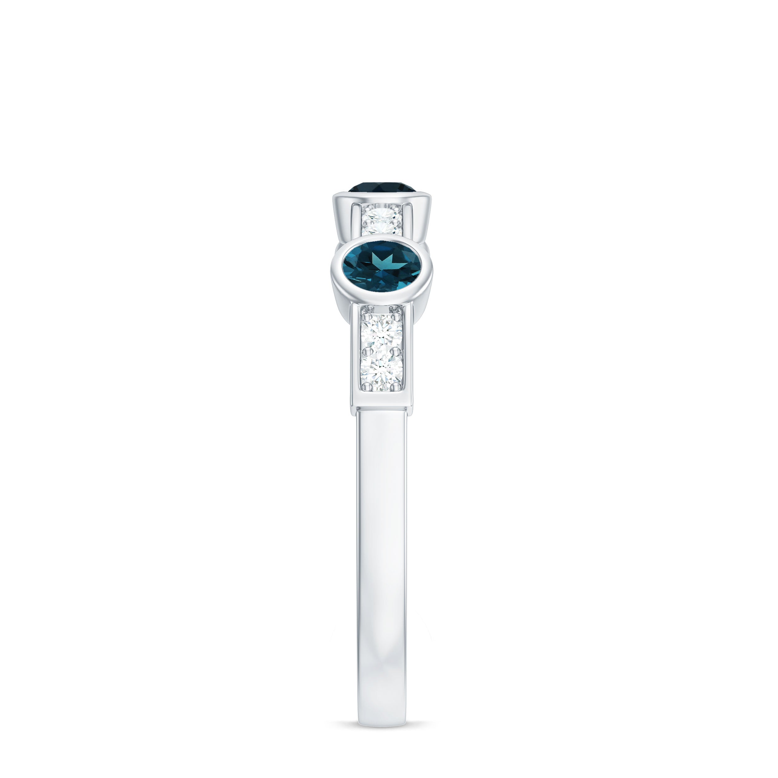 Rosec Jewels-Bezel Set London Blue Topaz Half Eternity Band with Diamond