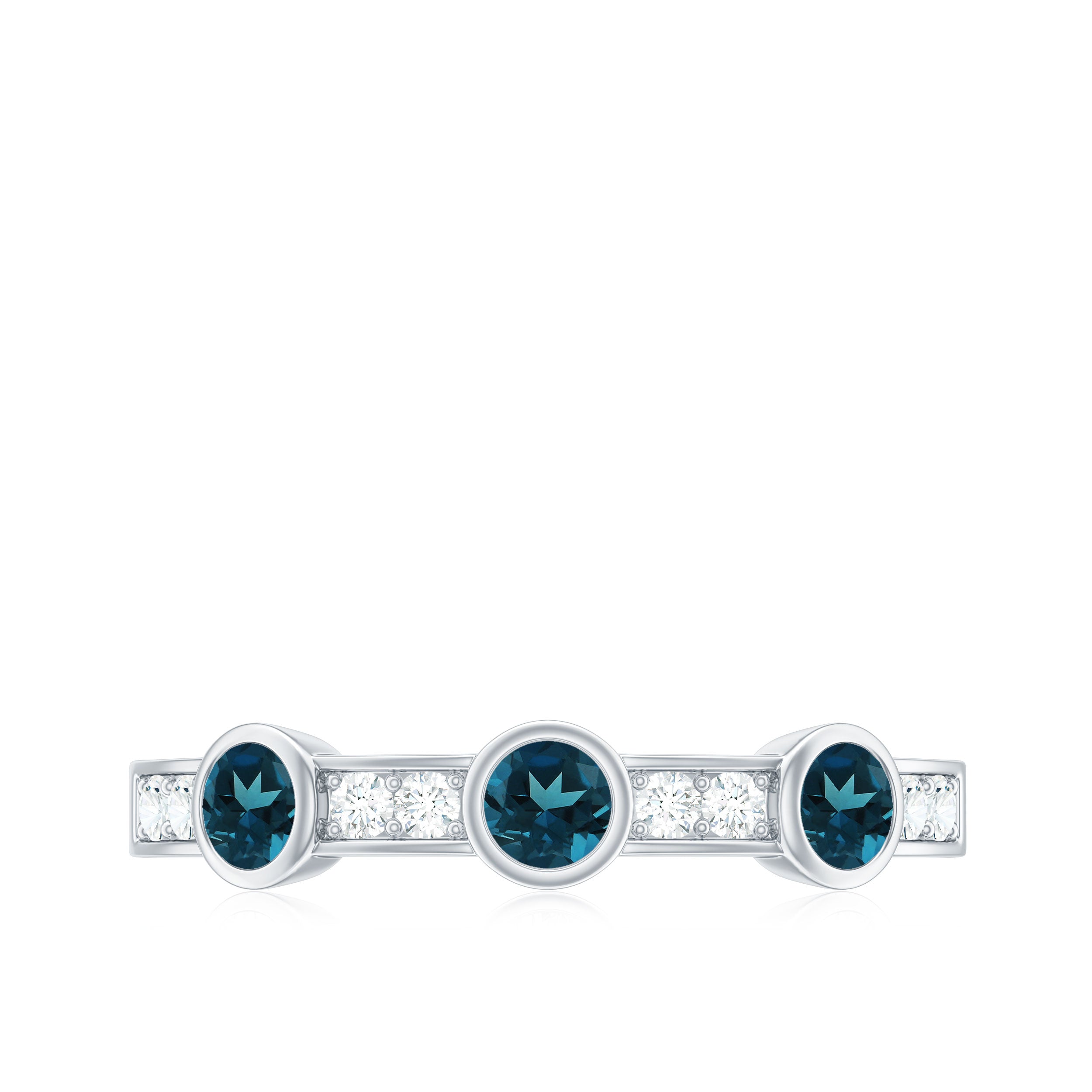 Rosec Jewels-Bezel Set London Blue Topaz Half Eternity Band with Diamond