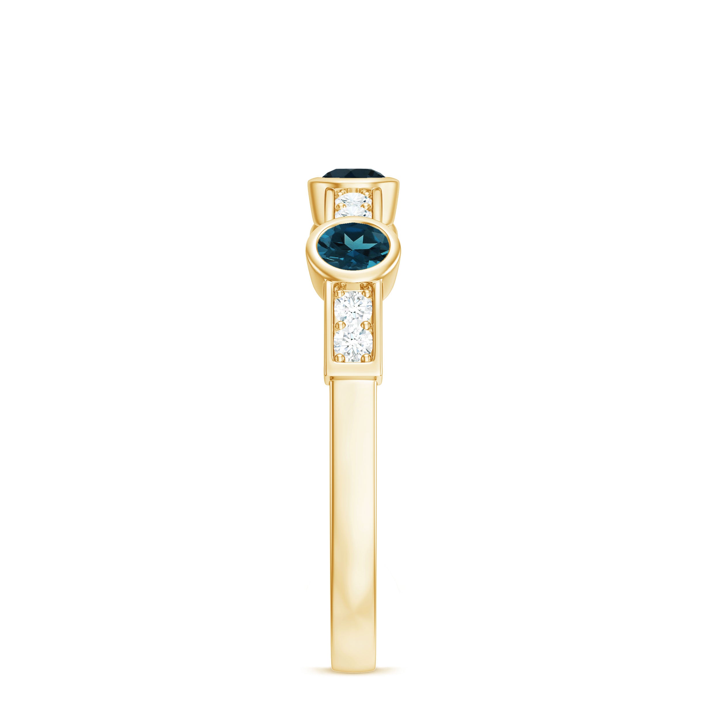 Rosec Jewels-Bezel Set London Blue Topaz Half Eternity Band with Diamond