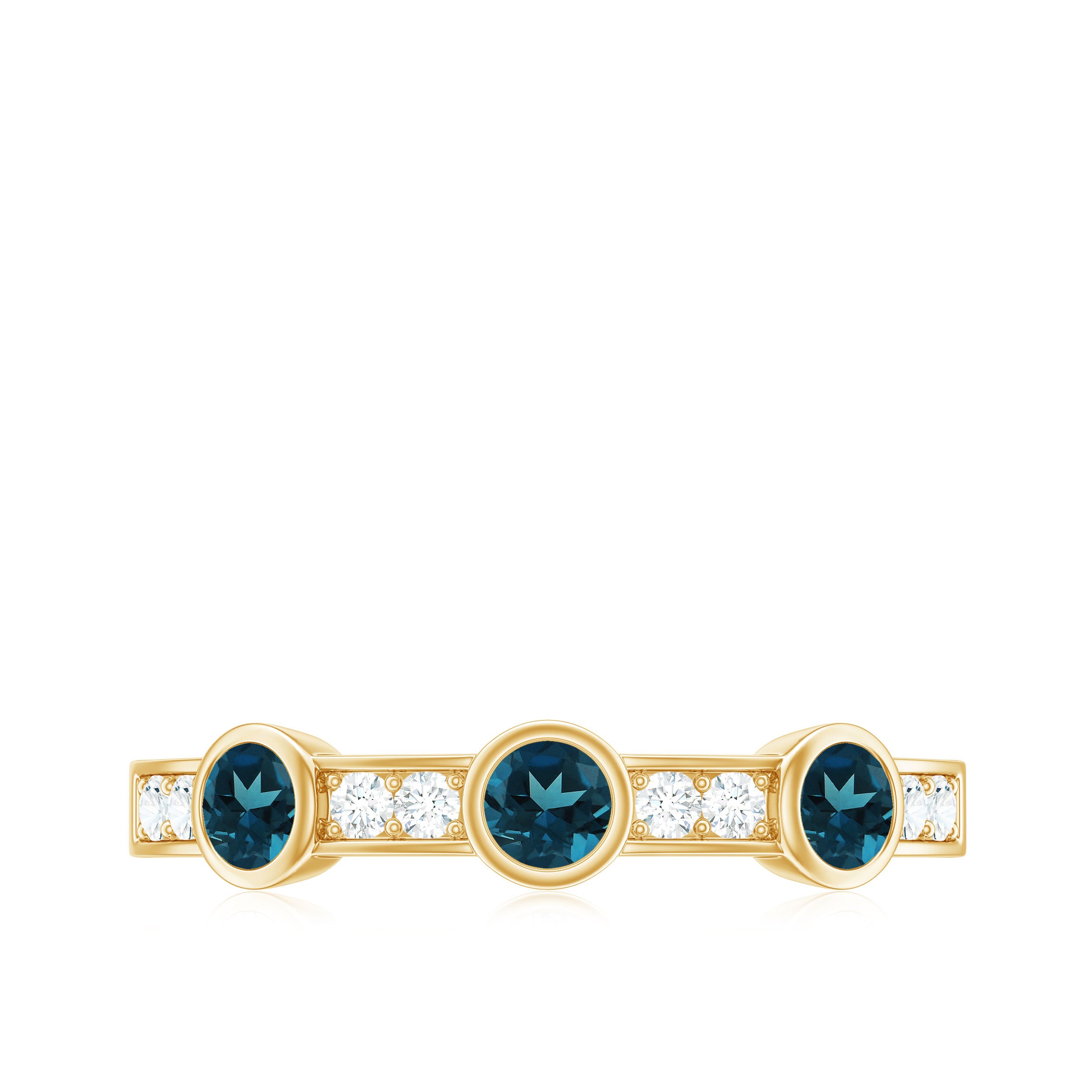 Rosec Jewels-Bezel Set London Blue Topaz Half Eternity Band with Diamond