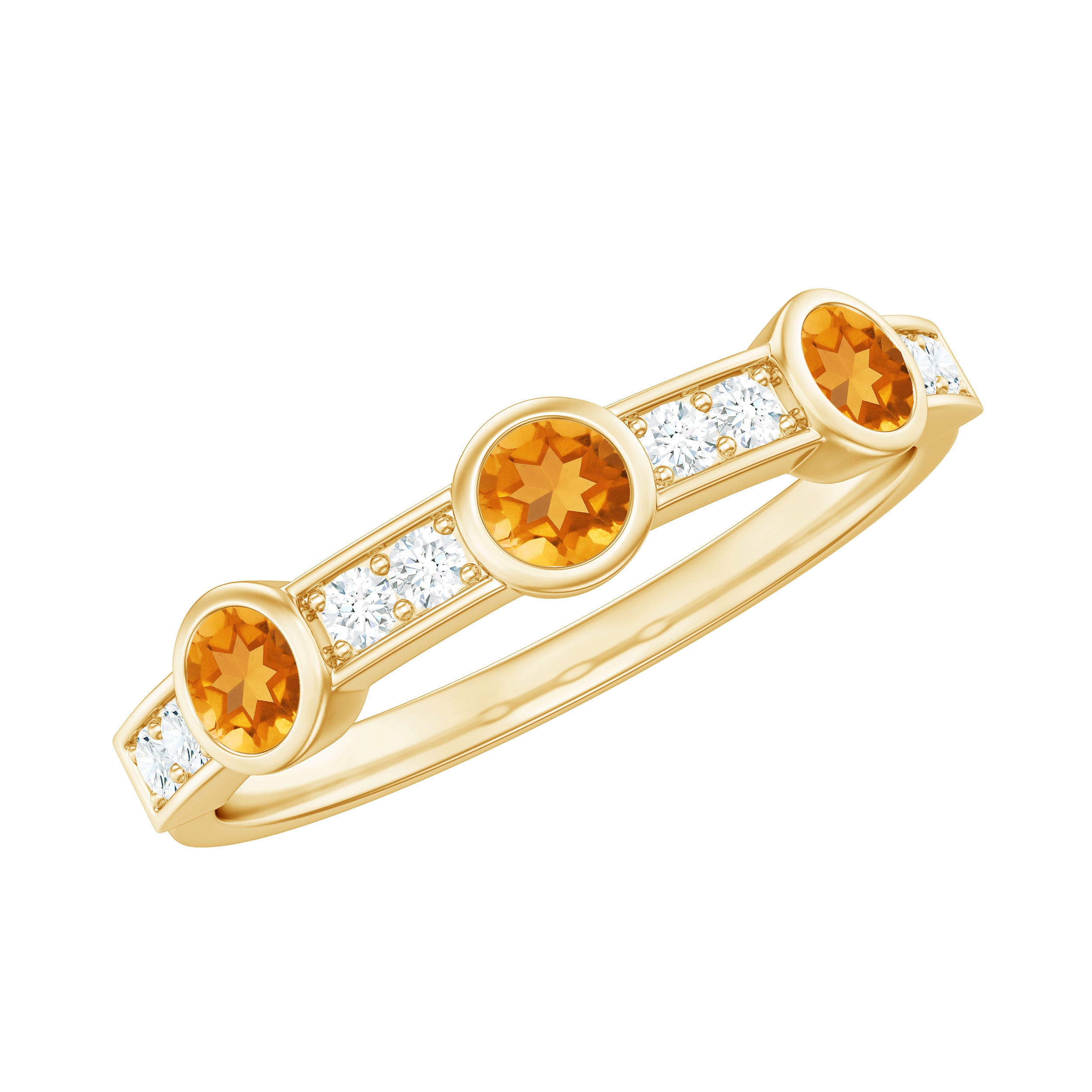 Real Citrine Diamond Half Eternity Wedding Band in Bezel Setting AAA - Rosec Jewels