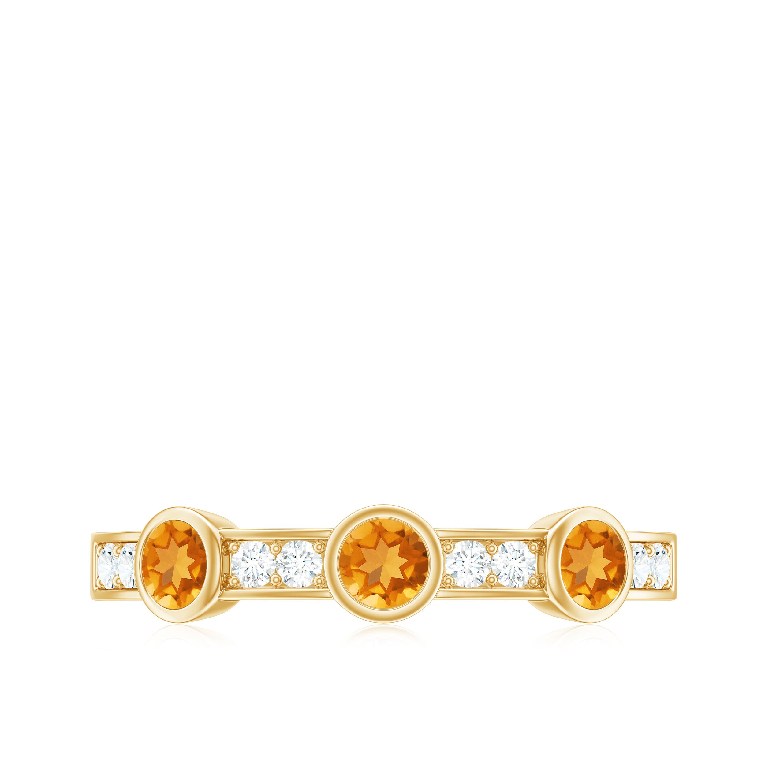 Rosec Jewels-Real Citrine Diamond Half Eternity Wedding Band in Bezel Setting