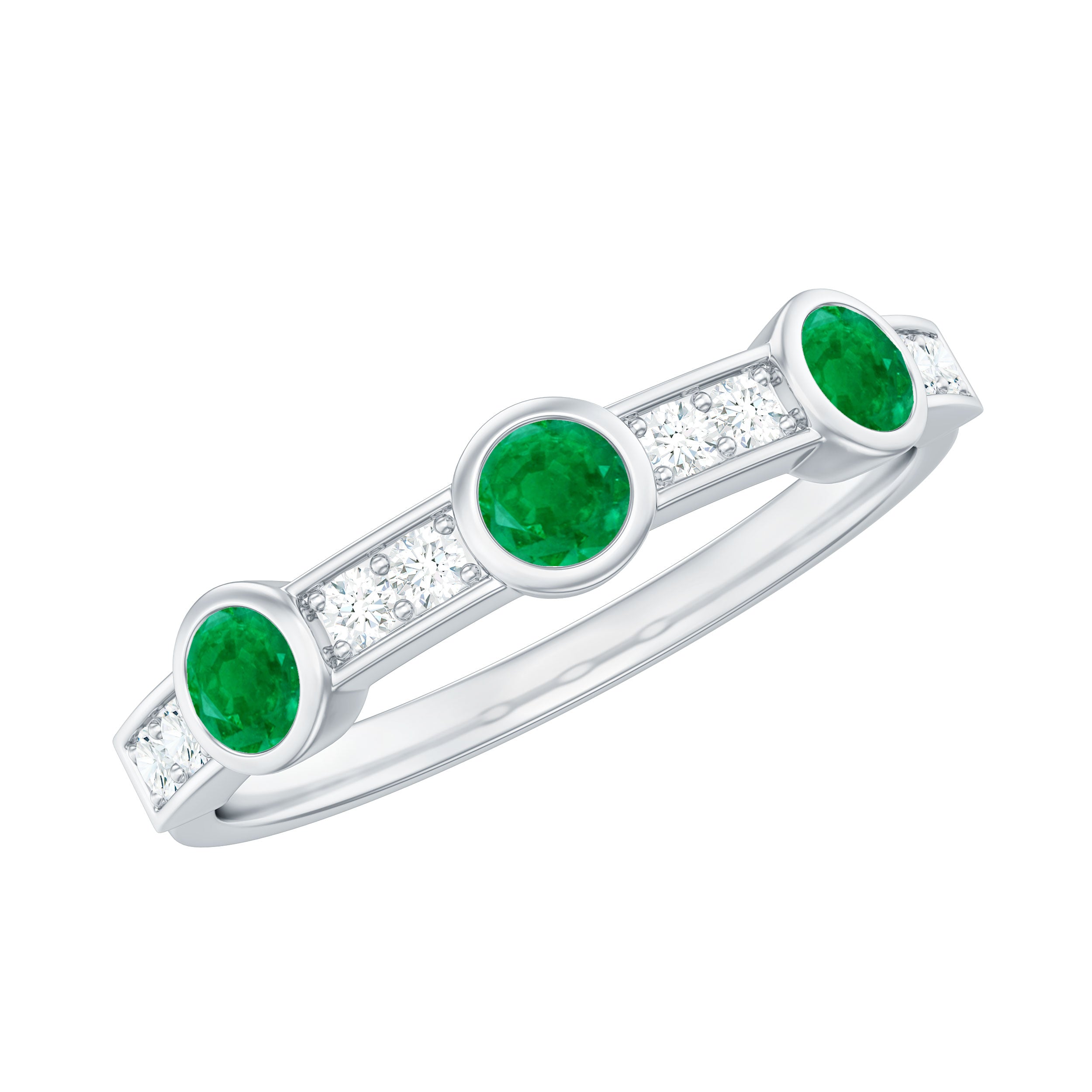 Certified Real Emerald Half Eternity Ring with Diamond AAA - Rosec Jewels
