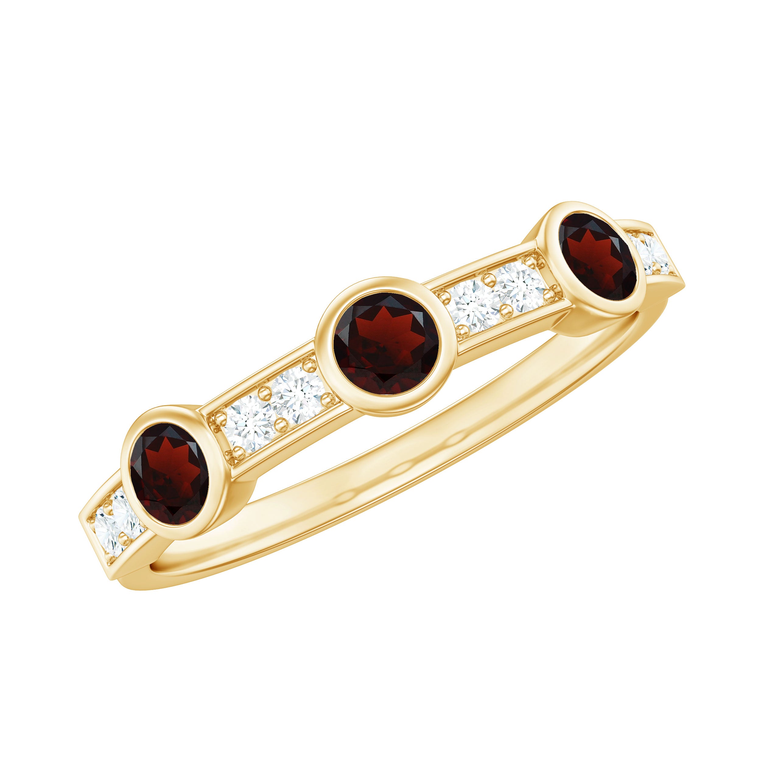 Certified Real Garnet Diamond Half Eternity Ring AAA - Rosec Jewels