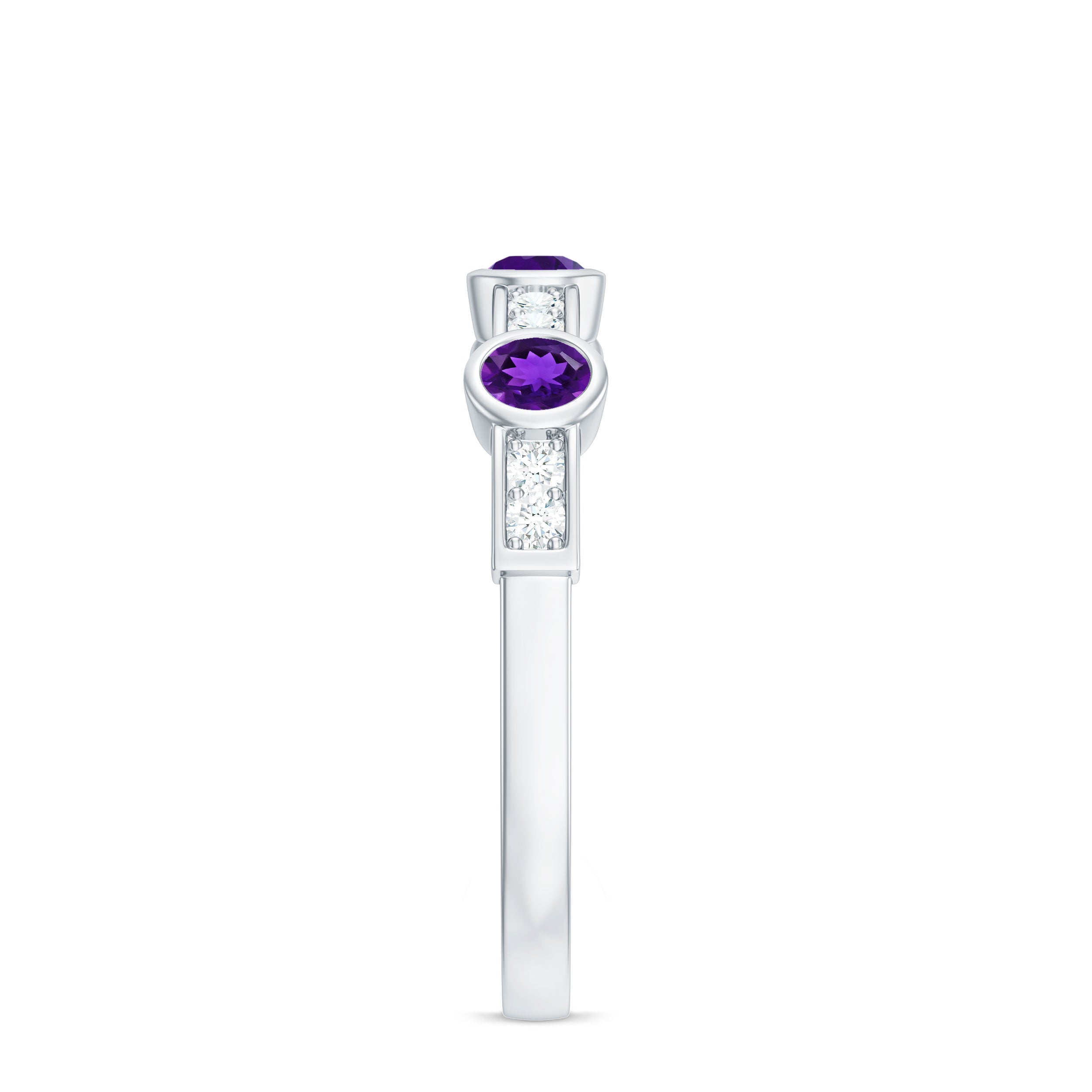 Rosec Jewels-Genuine Amethyst Diamond Half Eternity Ring in Bezel Set