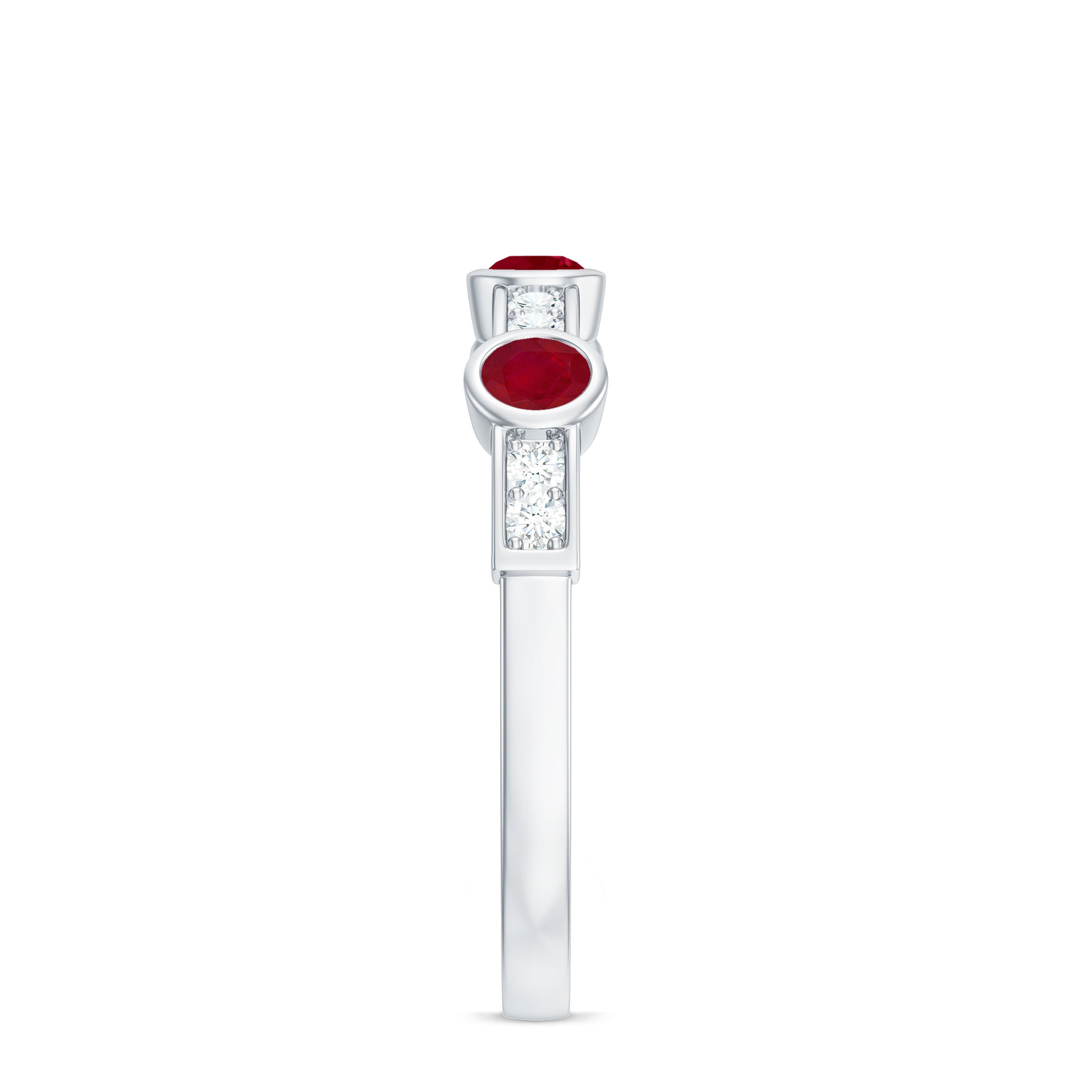 Natural Bezel Set Ruby Half Eternity Ring with Diamond AAA - Rosec Jewels