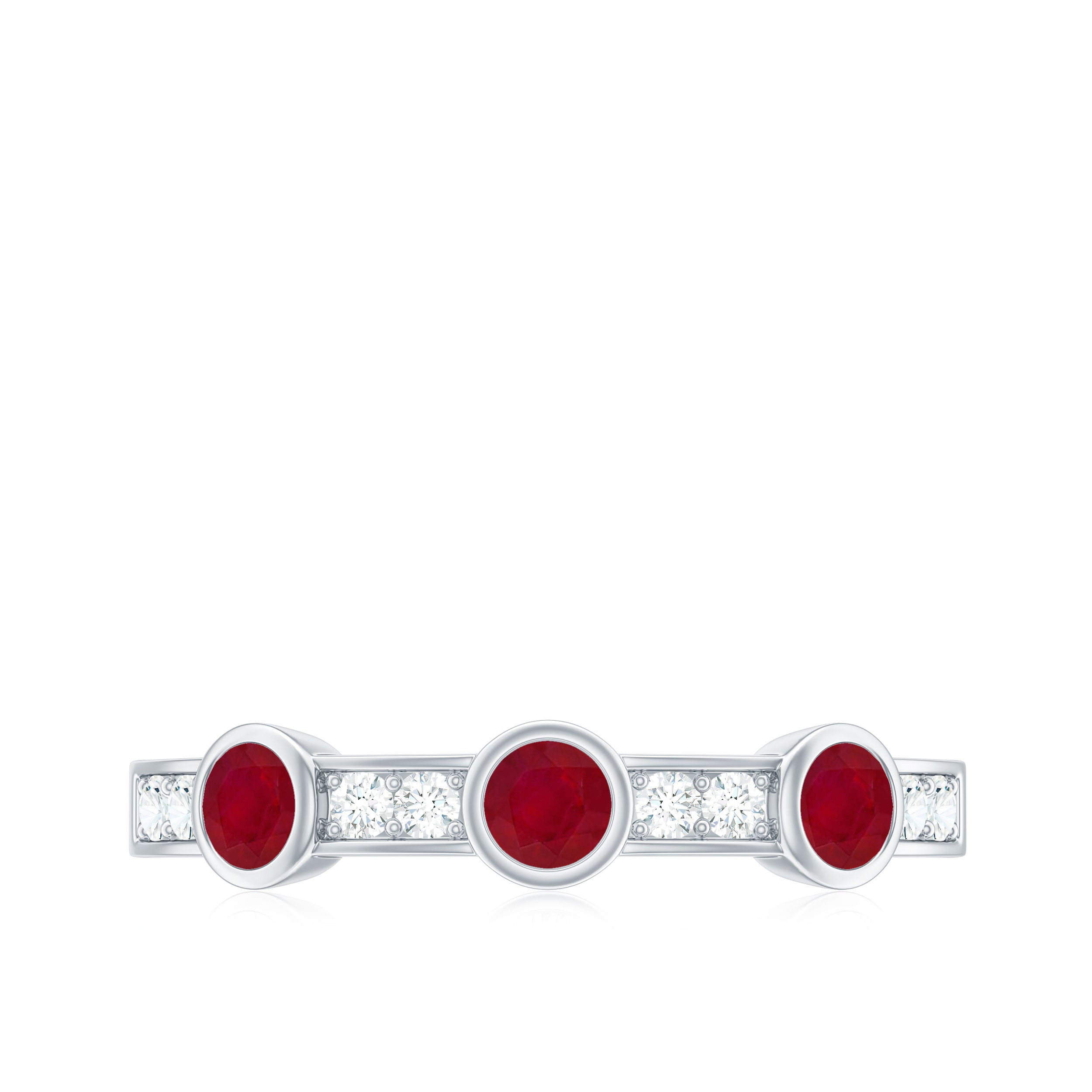 Natural Bezel Set Ruby Half Eternity Ring with Diamond AAA - Rosec Jewels