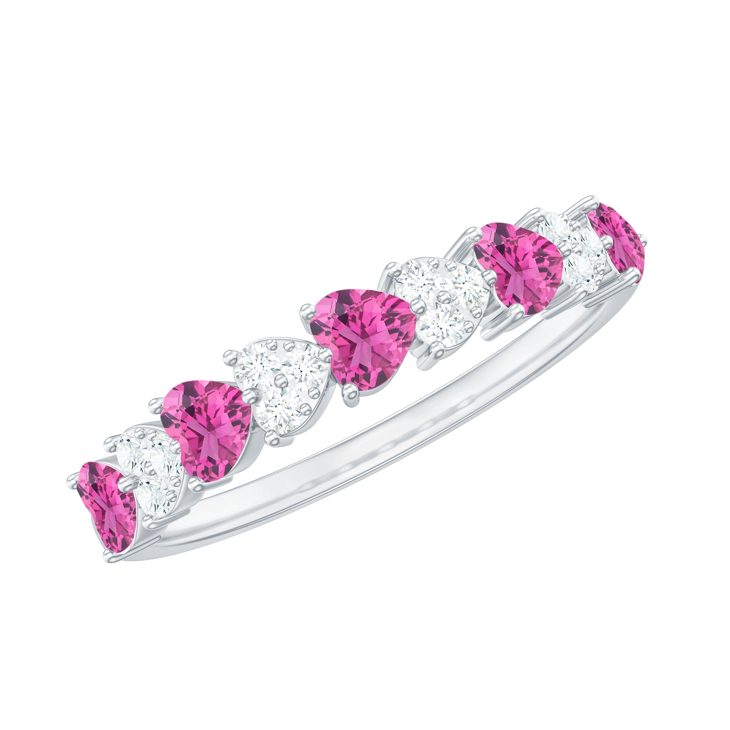 Rosec Jewels-Heart Shape Half Eternity Ring with Pink Tourmaline and Diamond