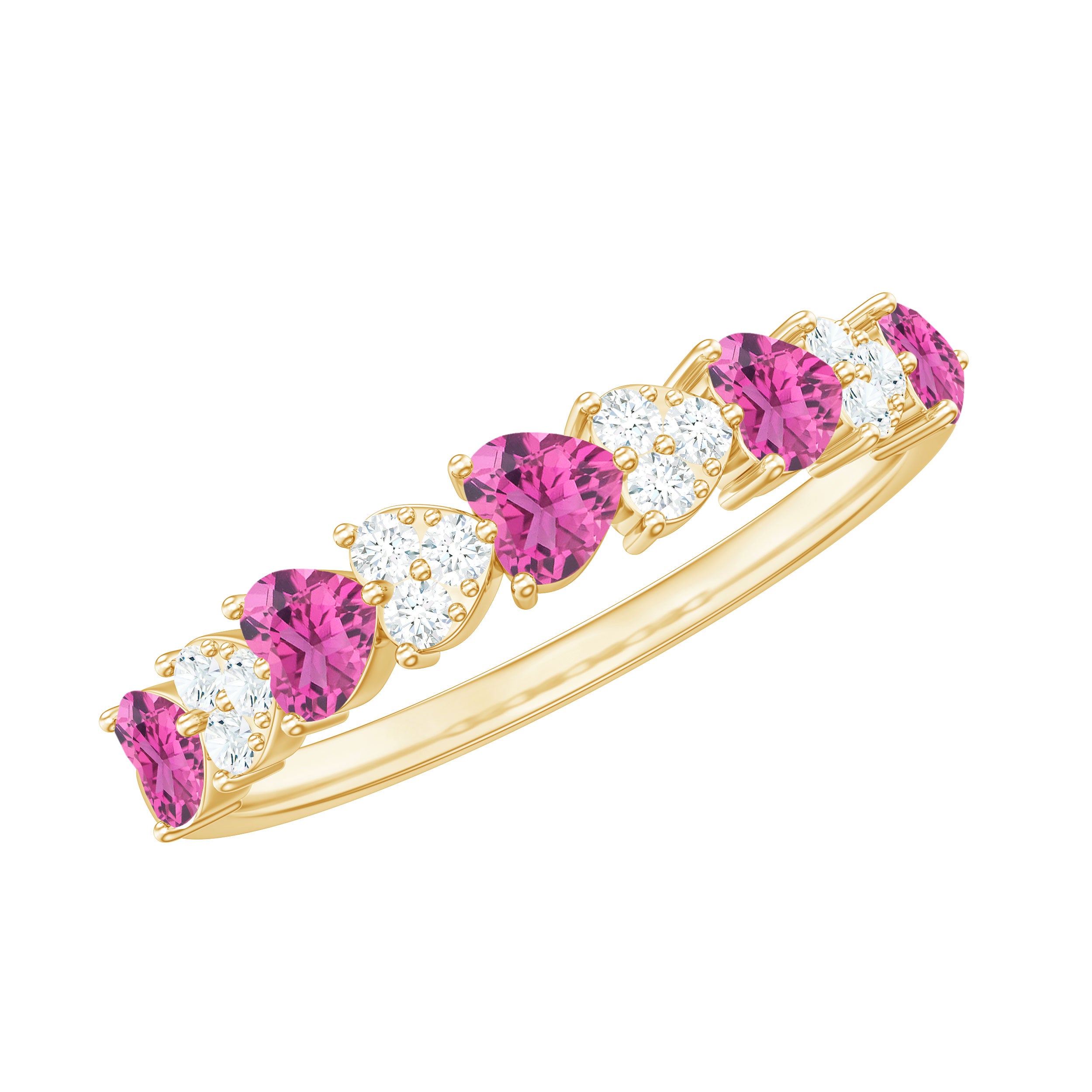 Rosec Jewels-Heart Shape Half Eternity Ring with Pink Tourmaline and Diamond