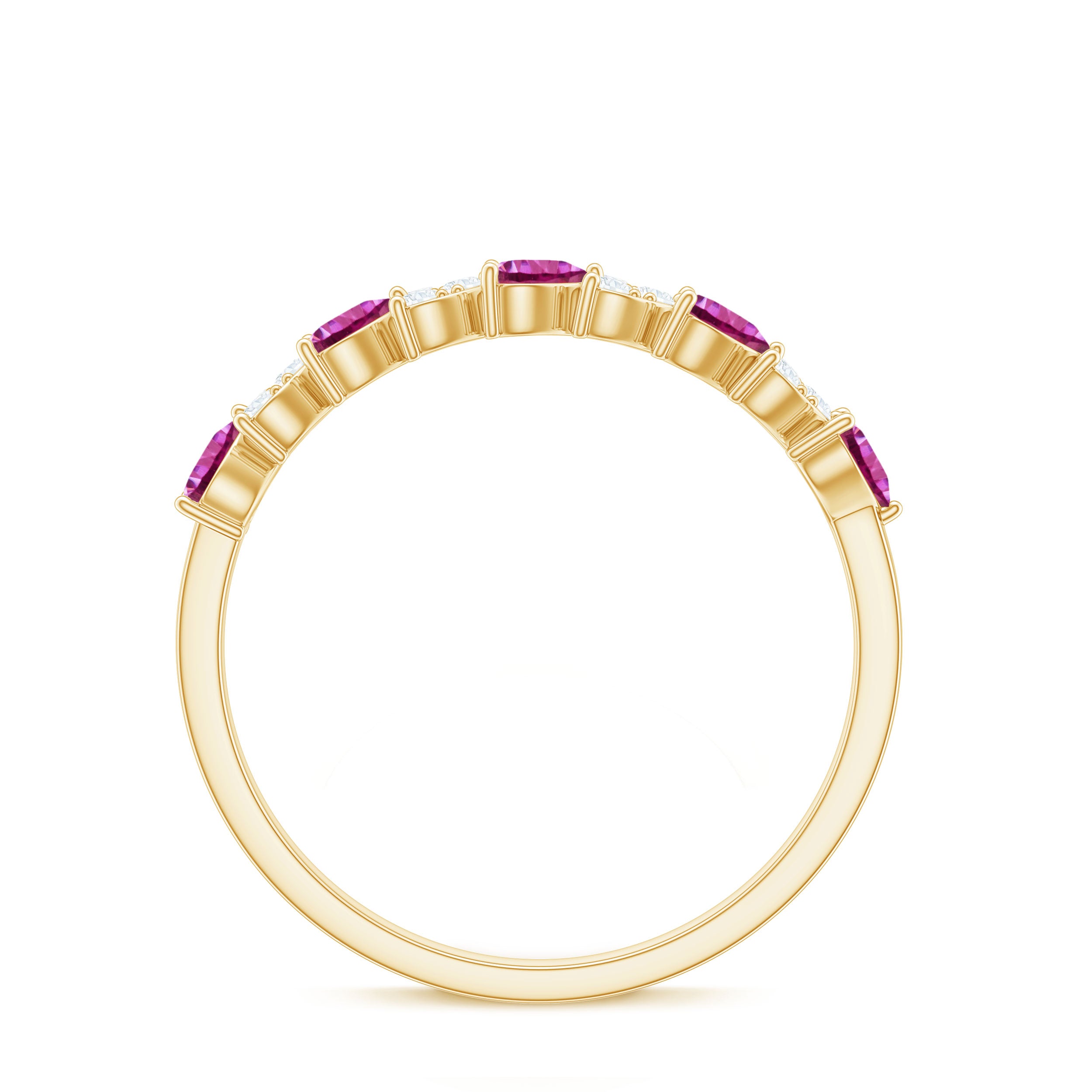 Rosec Jewels-Heart Shape Half Eternity Ring with Pink Tourmaline and Diamond