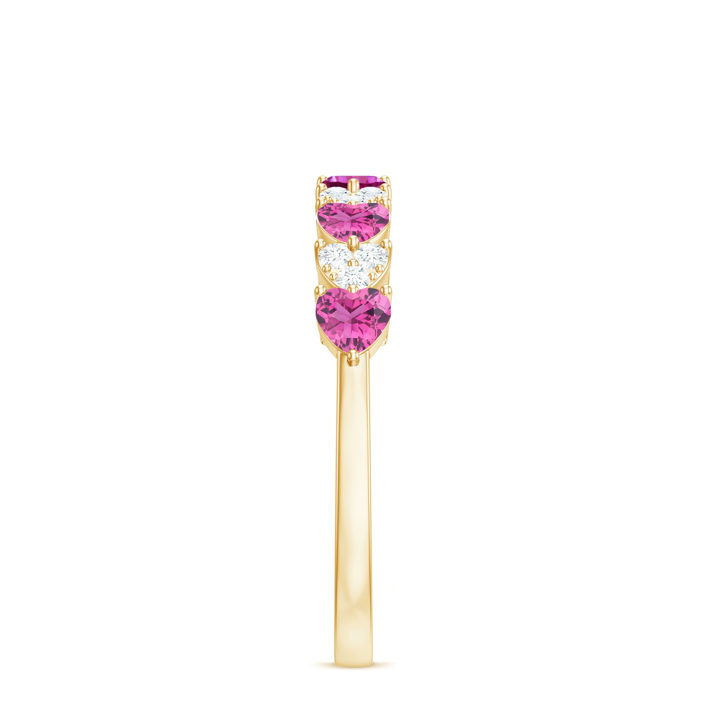 Rosec Jewels-Heart Shape Half Eternity Ring with Pink Tourmaline and Diamond