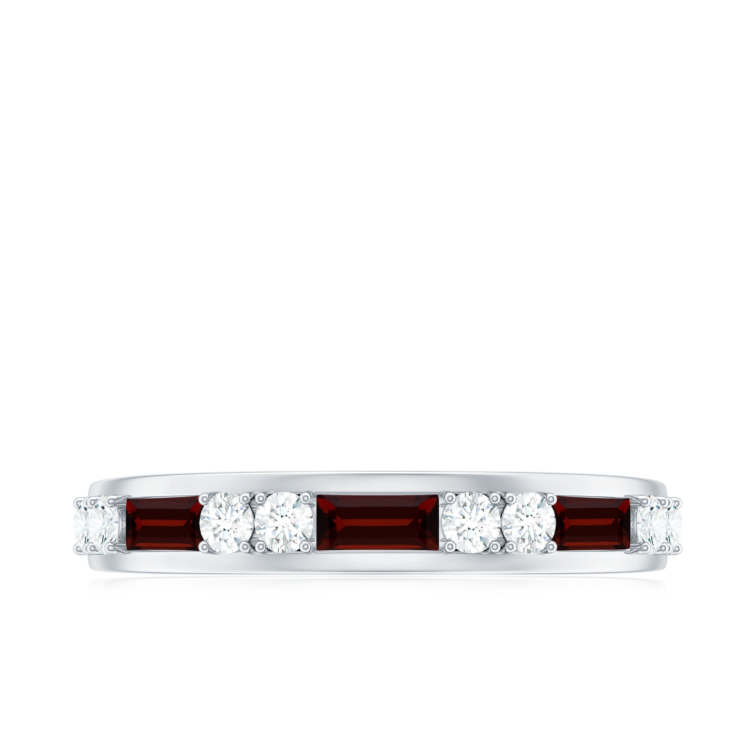 Genuine Baguette Garnet Half Eternity Band with Diamond AAA - Rosec Jewels