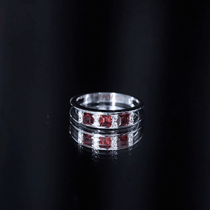 Rosec Jewels-Natural Princess Cut Garnet Diamond Wedding Band