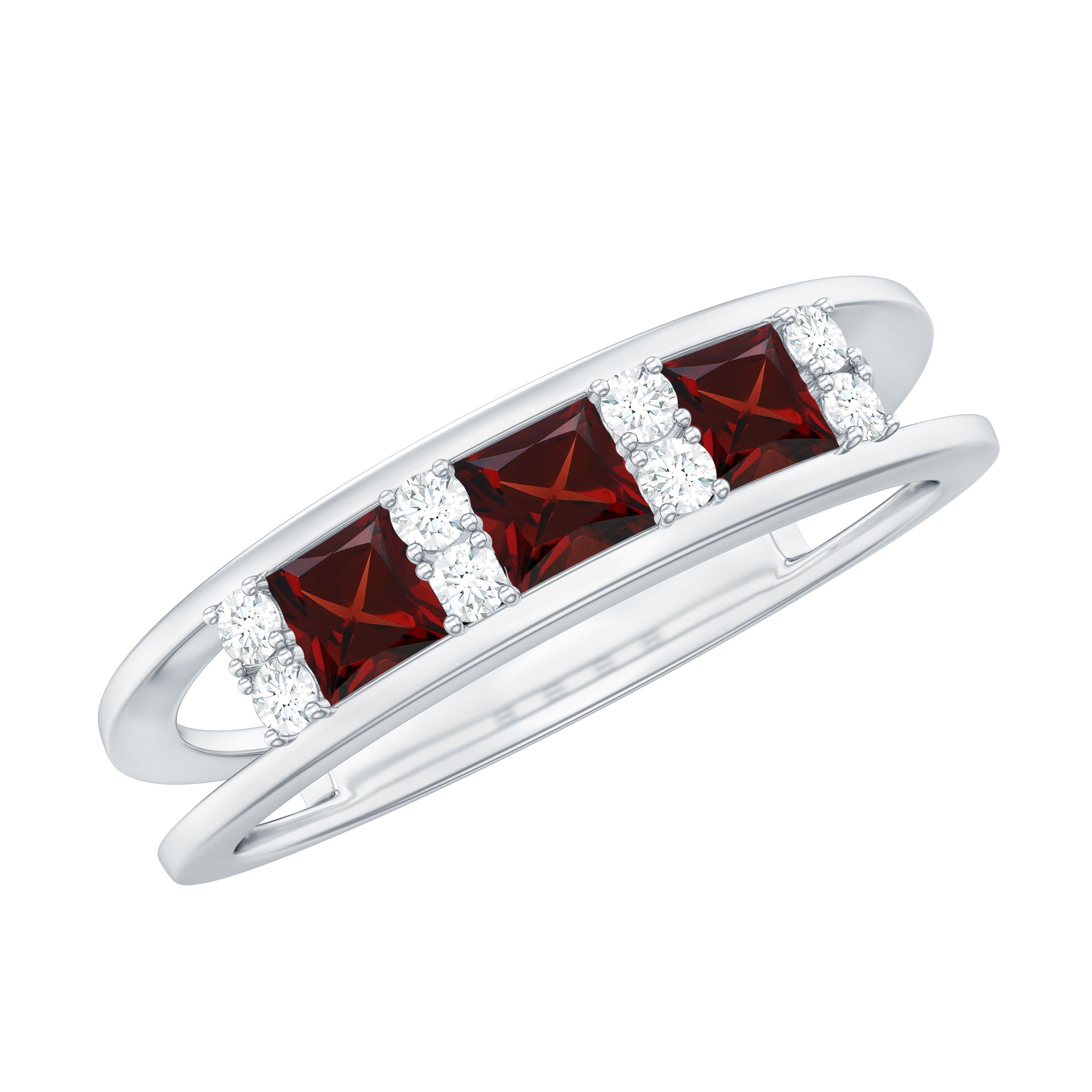 Rosec Jewels-Natural Princess Cut Garnet Diamond Wedding Band