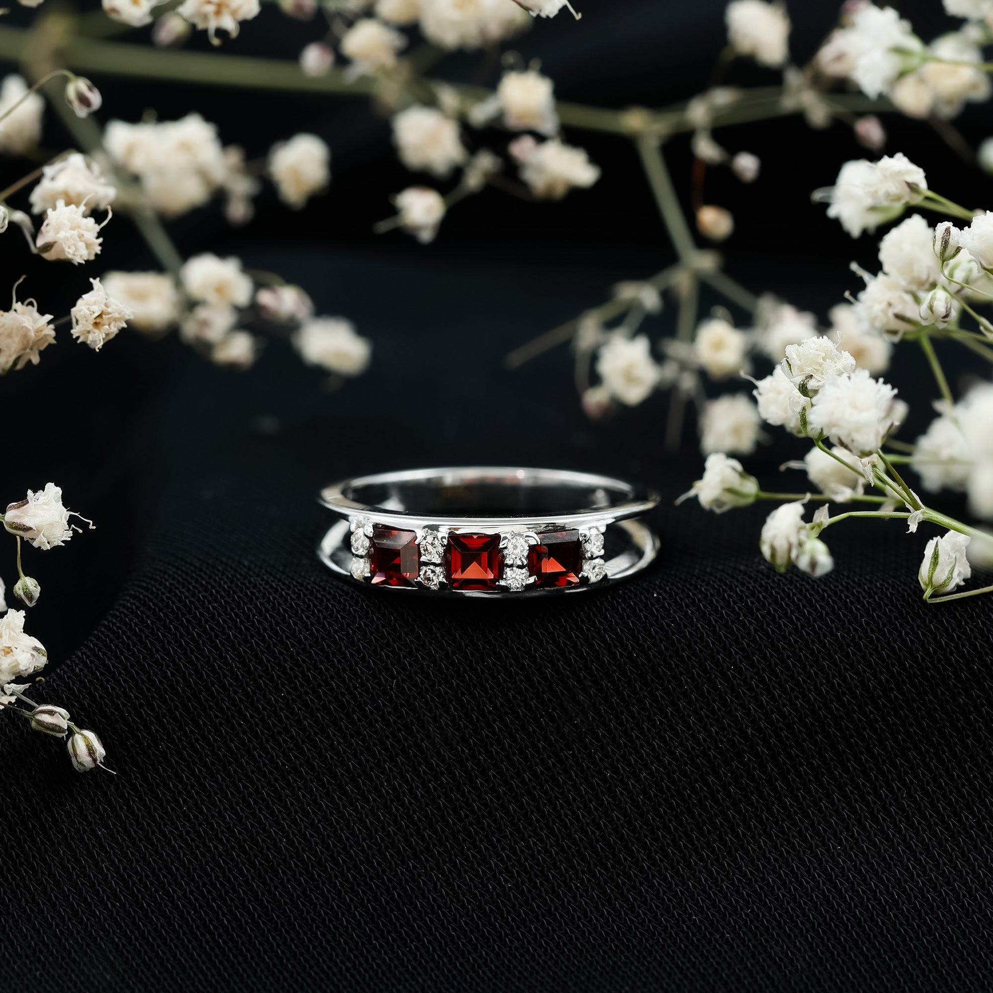 Rosec Jewels-Natural Princess Cut Garnet Diamond Wedding Band