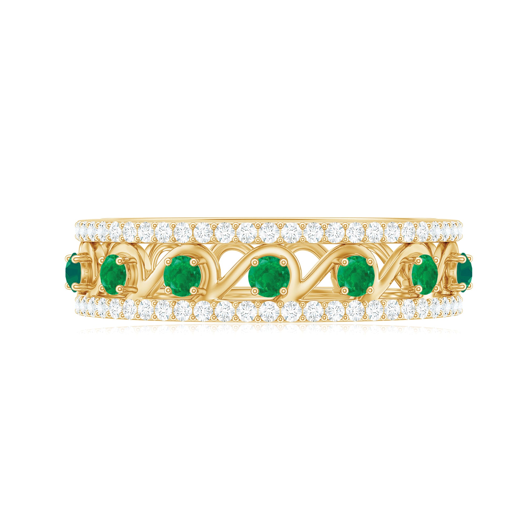 Designer Emerald Diamond Wedding Band Ring with Certificate AAA - Rosec Jewels