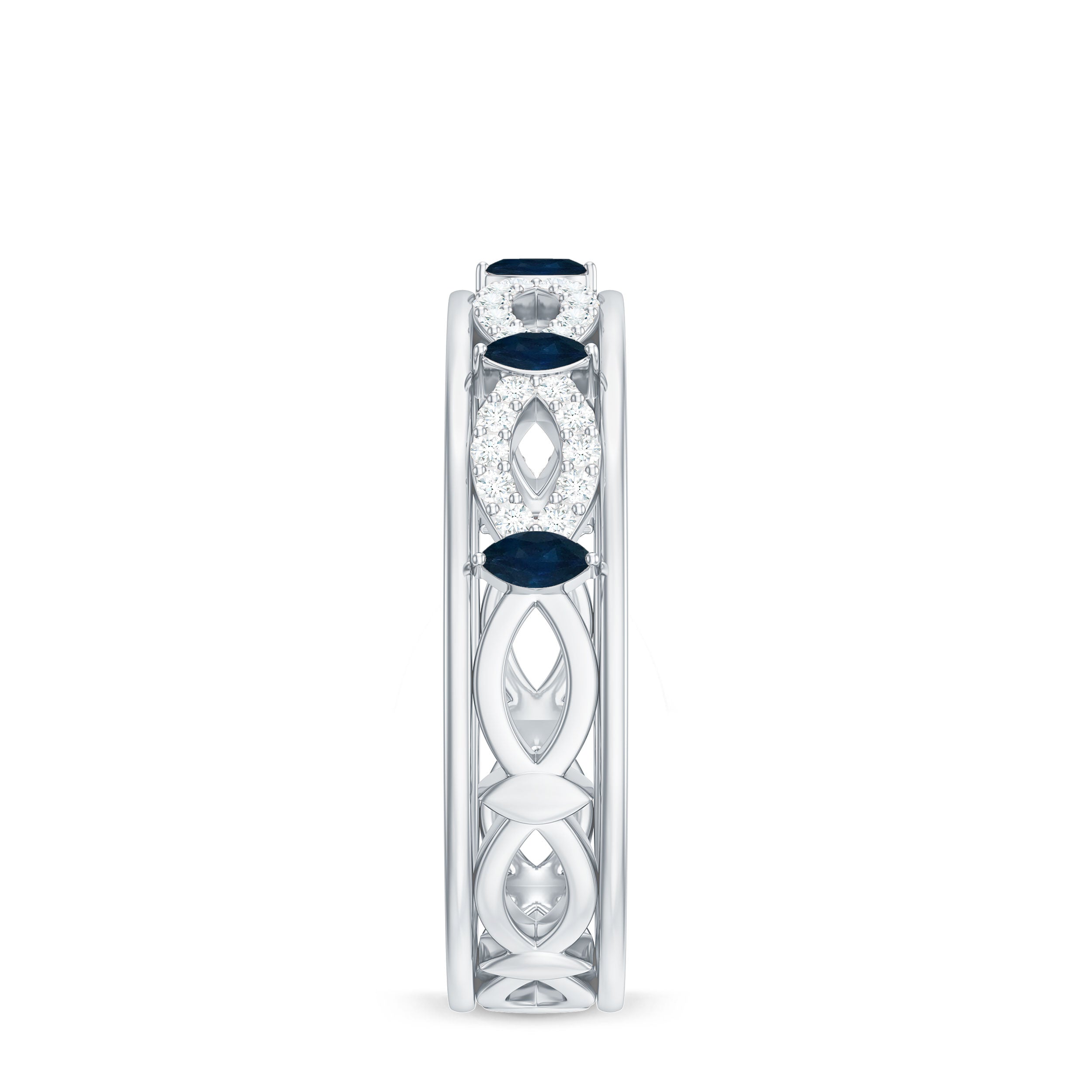 Rosec Jewels-Natural Blue Sapphire Infinity Wedding Band with Diamond