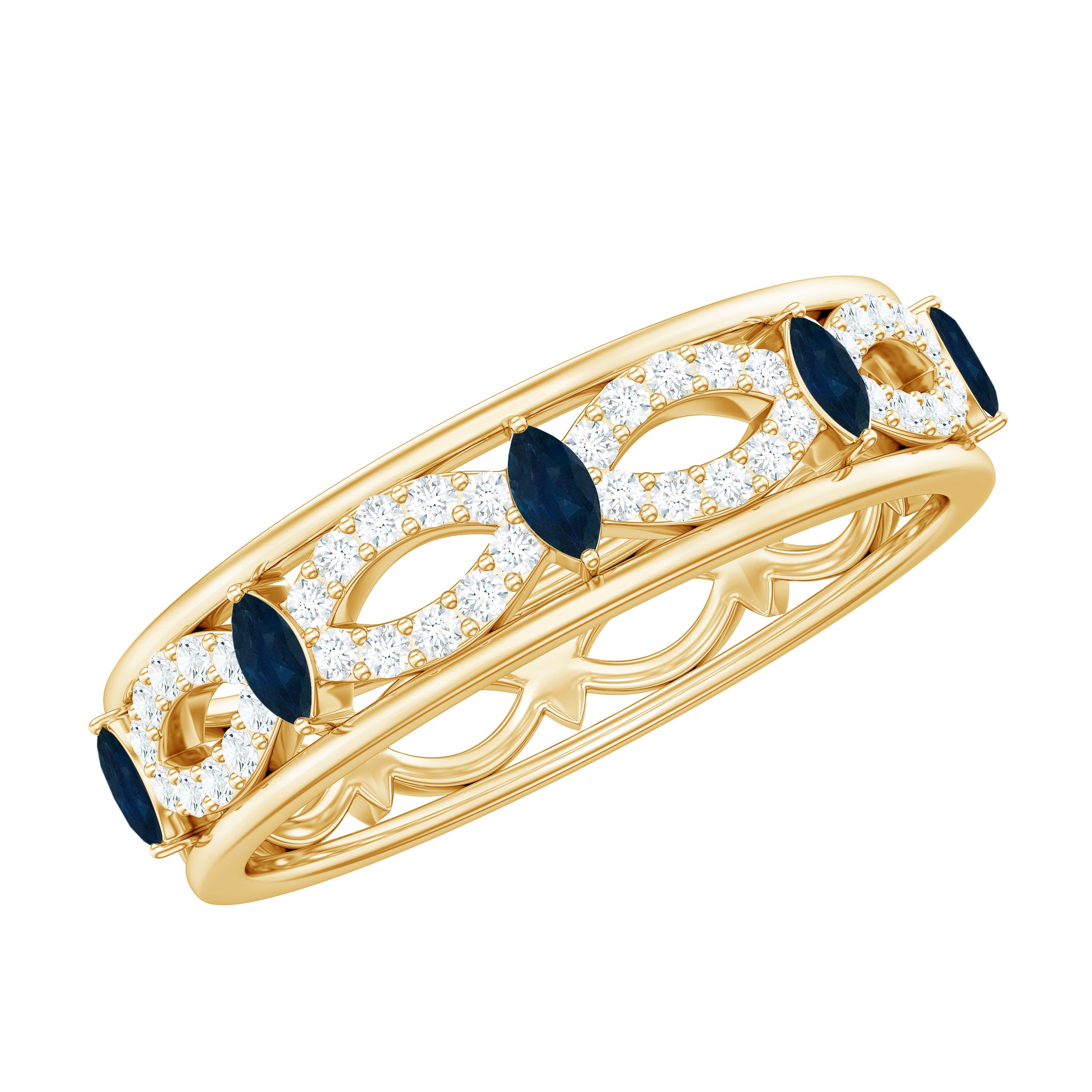 Natural Blue Sapphire Infinity Wedding Band with Diamond AAA - Rosec Jewels