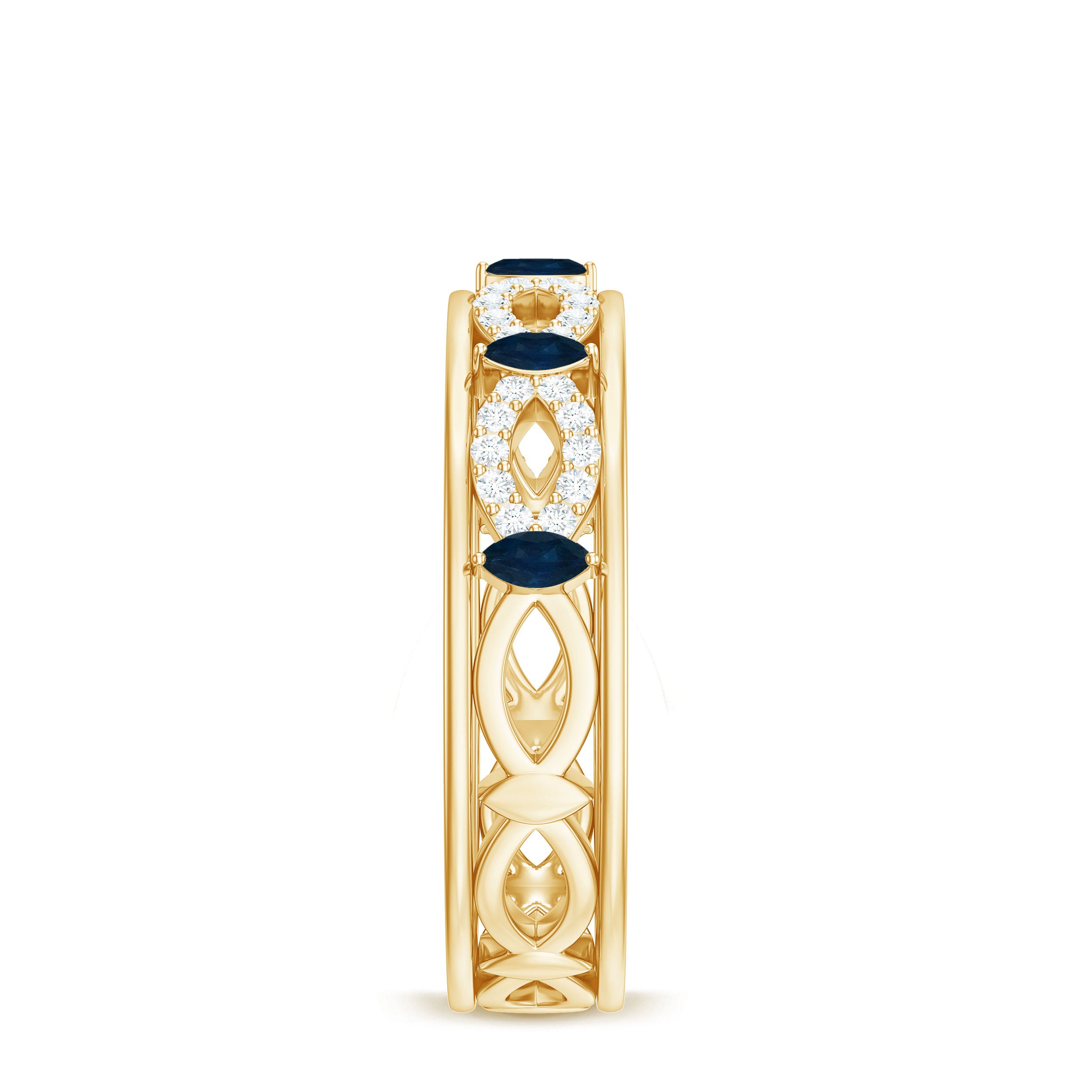 Rosec Jewels-Natural Blue Sapphire Infinity Wedding Band with Diamond