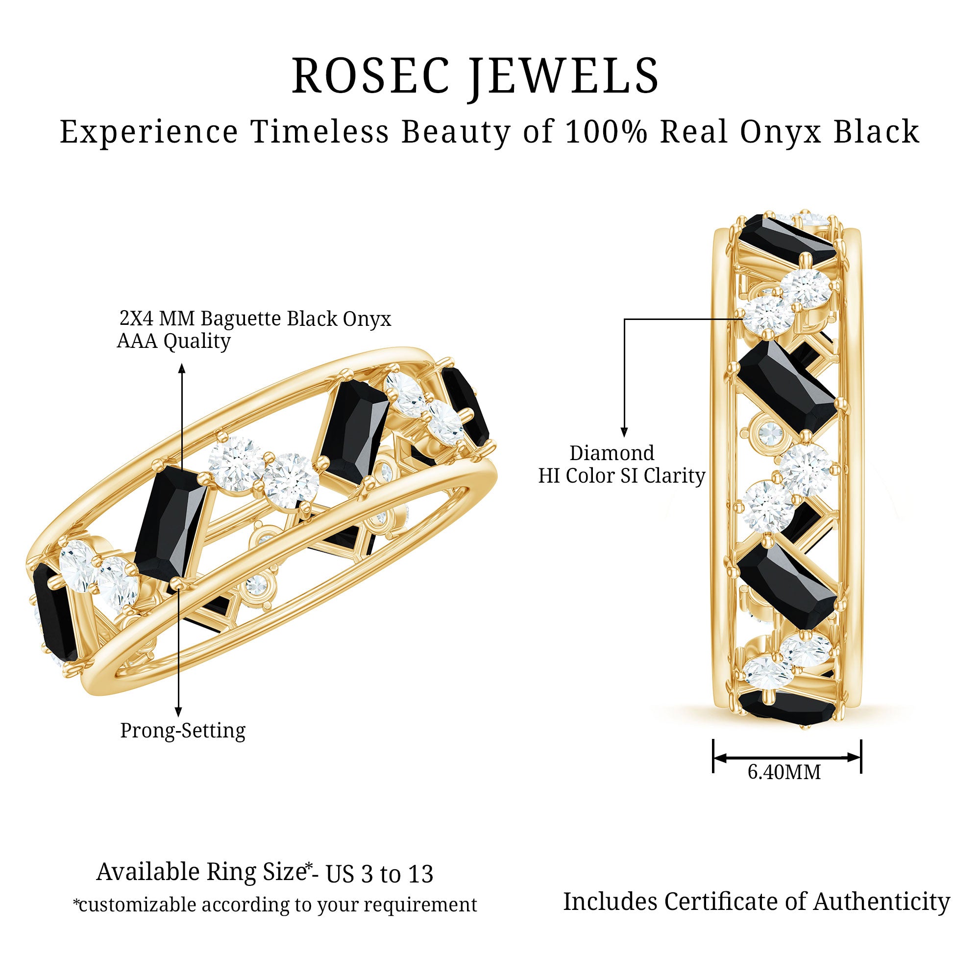 Black Onyx and Diamond Zig Zag Wide Wedding Band AAA - Rosec Jewels