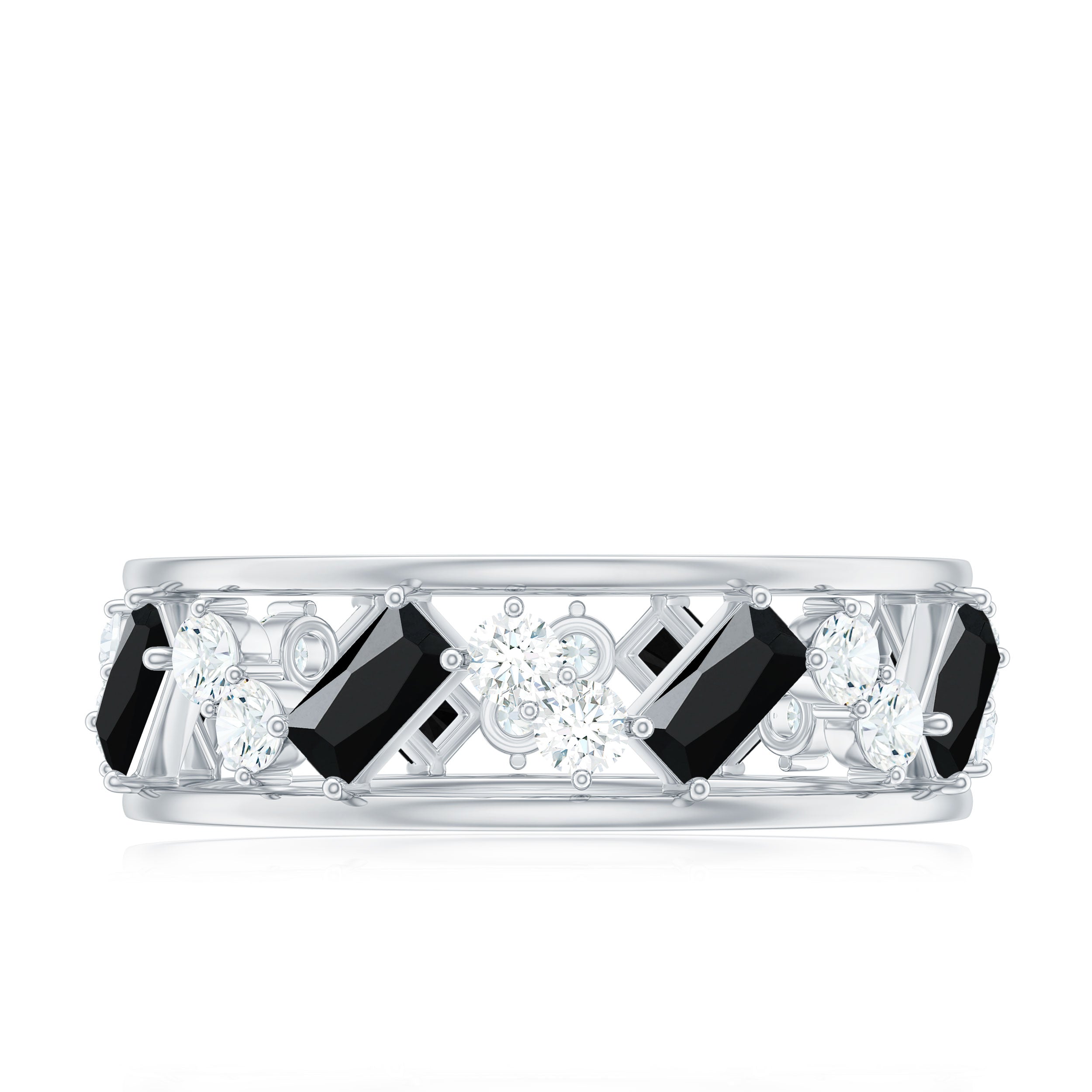 Natural Black Spinel Diamond Eternity Band Ring for Anniversary AAA - Rosec Jewels
